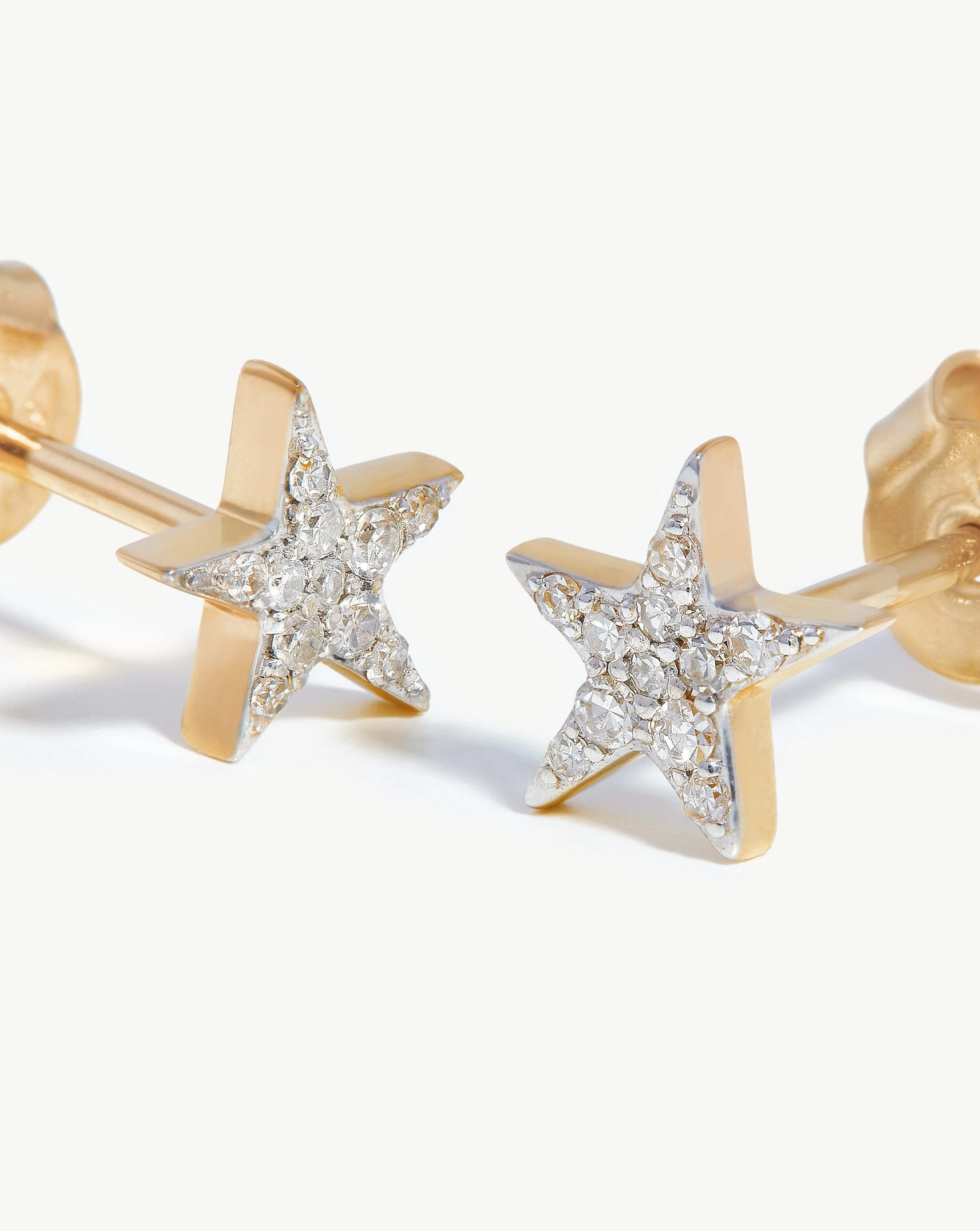 Solid Gold Diamond Small Star Stud Earrings | 14k Solid Gold/Diamond - Image 4