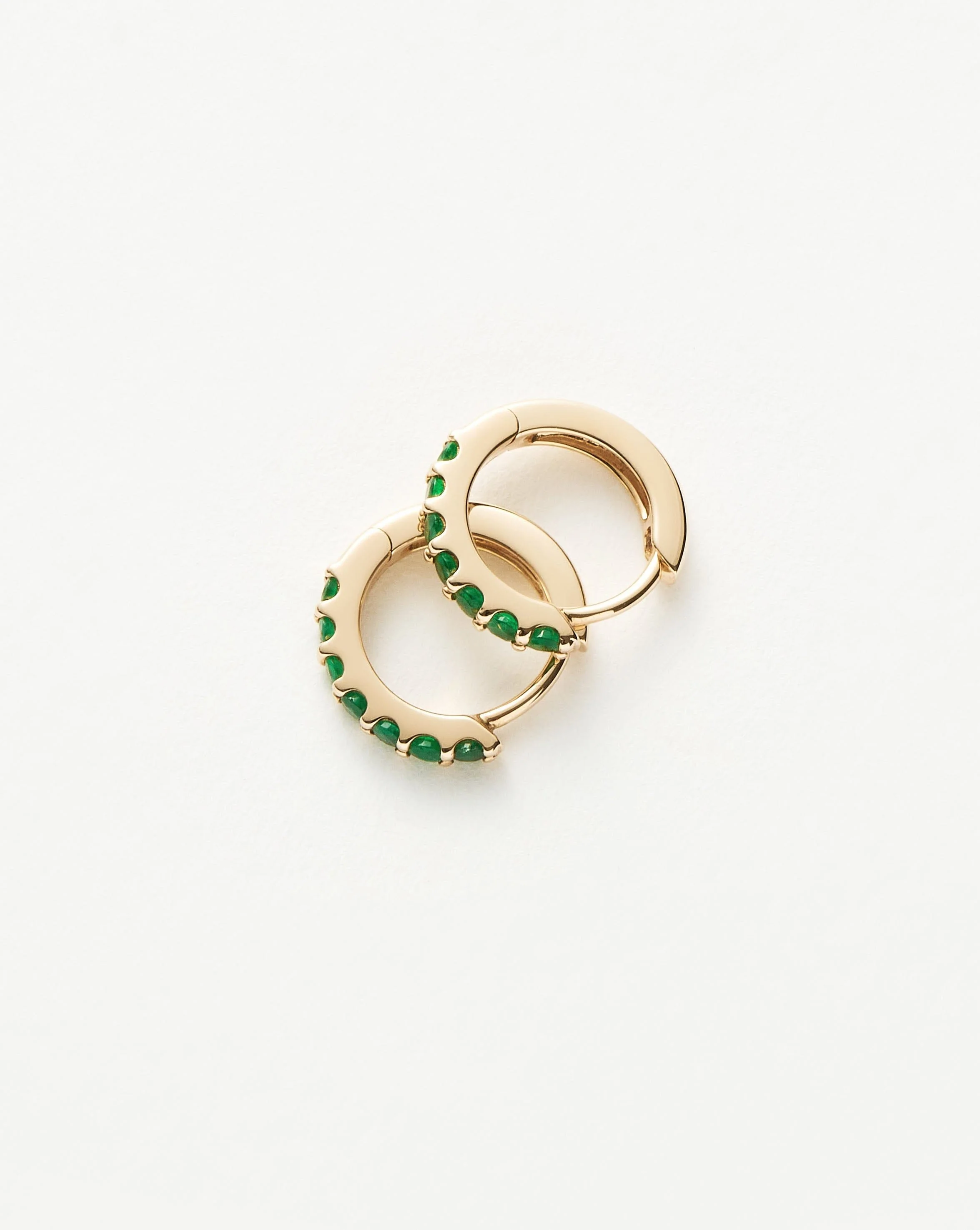 Solid Gold Emerald Huggies - Image 5