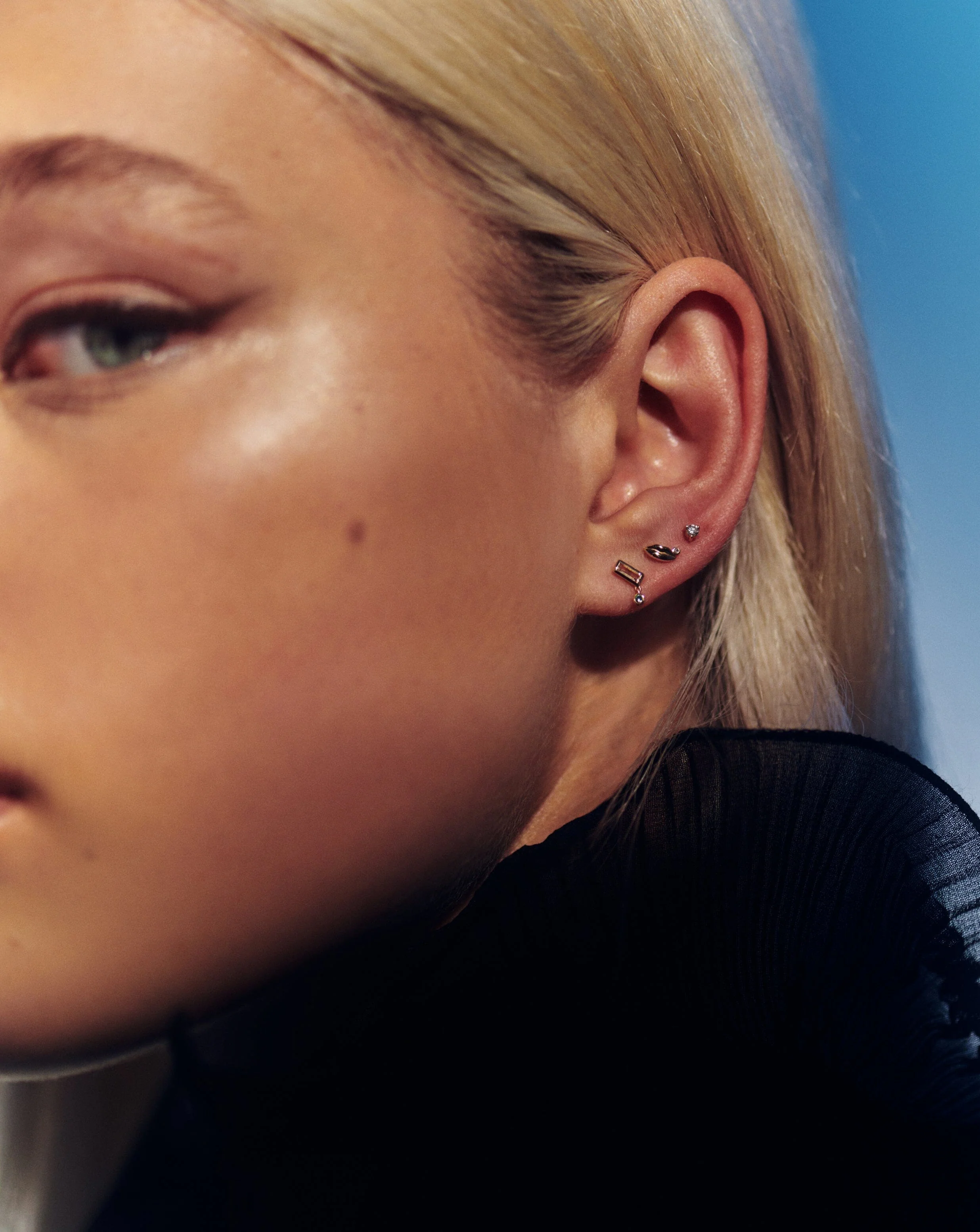 Solid Gold Emerald Single Drop Stud Earring - Image 3