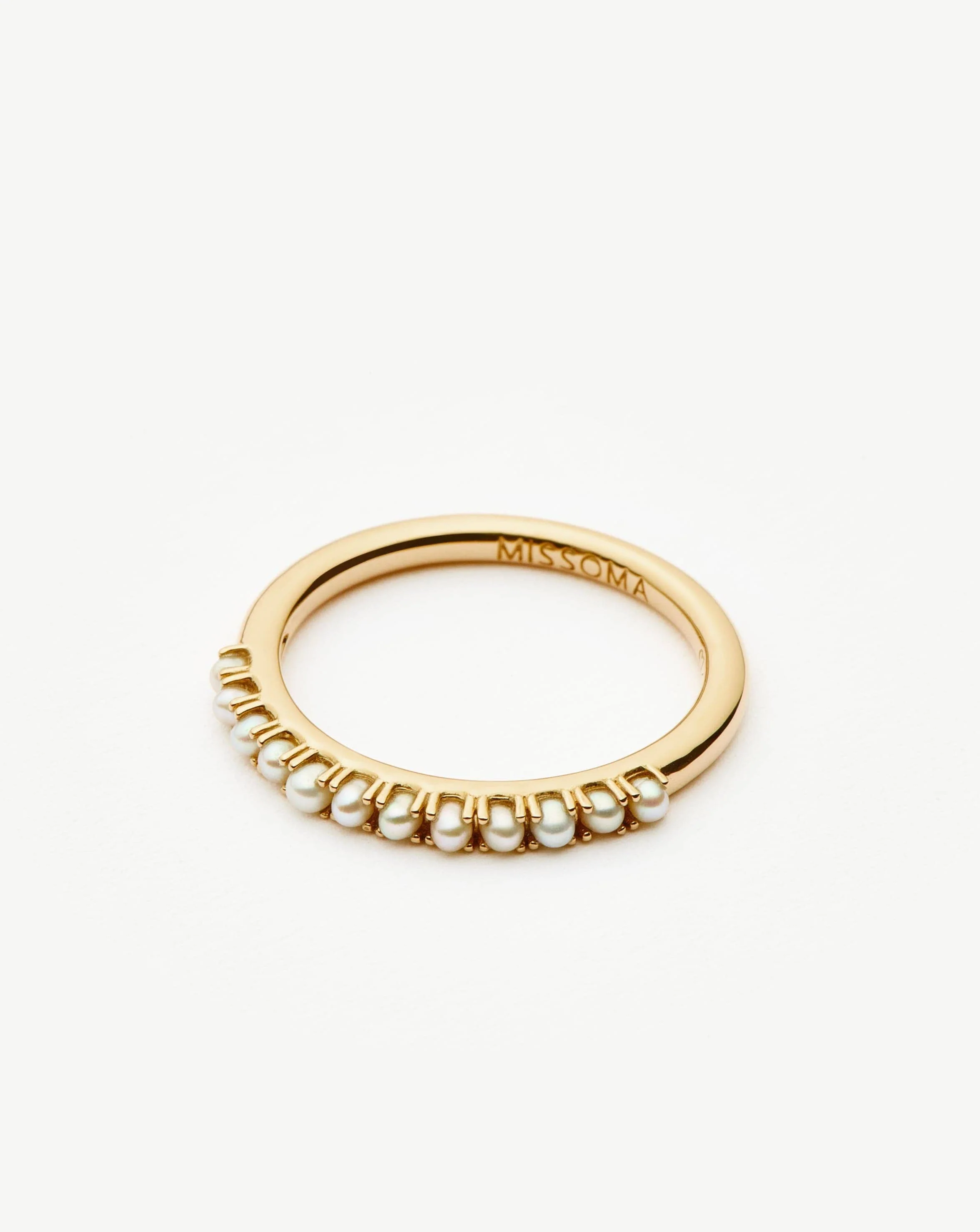 Solid Gold Half Eternity Pearl Ring | 14k Solid Gold/Pearl - Image 5