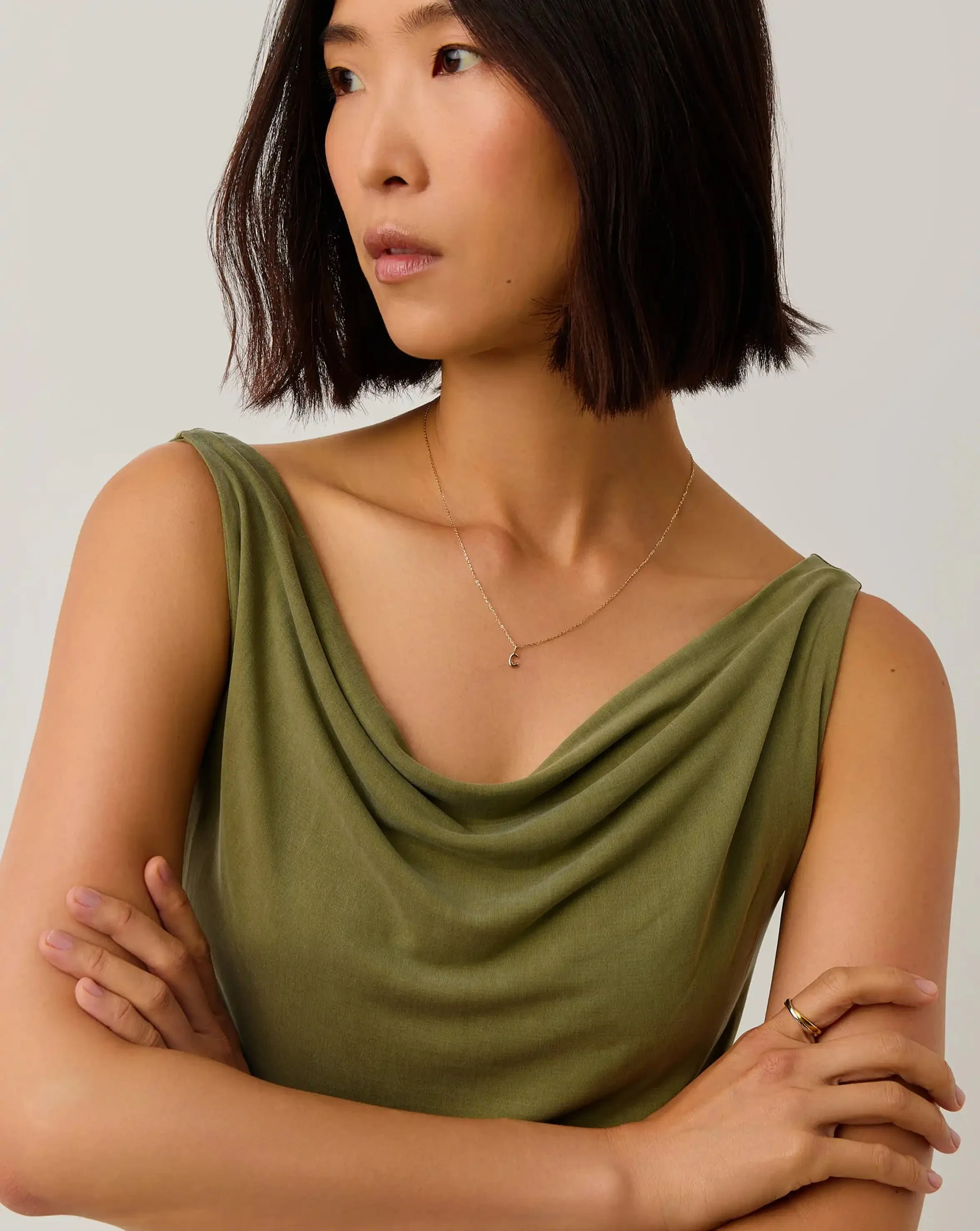 Solid Gold Initial Mini Pendant Necklace - C | 14k Solid Gold - Image 6