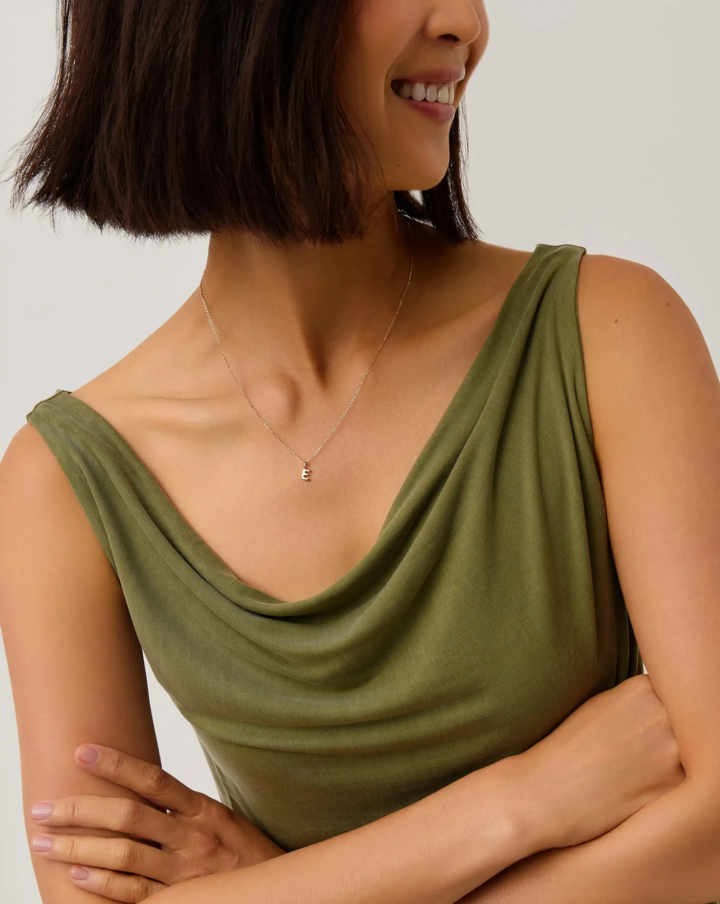 Solid Gold Initial Mini Pendant Necklace - E | 14k Solid Gold - Image 3