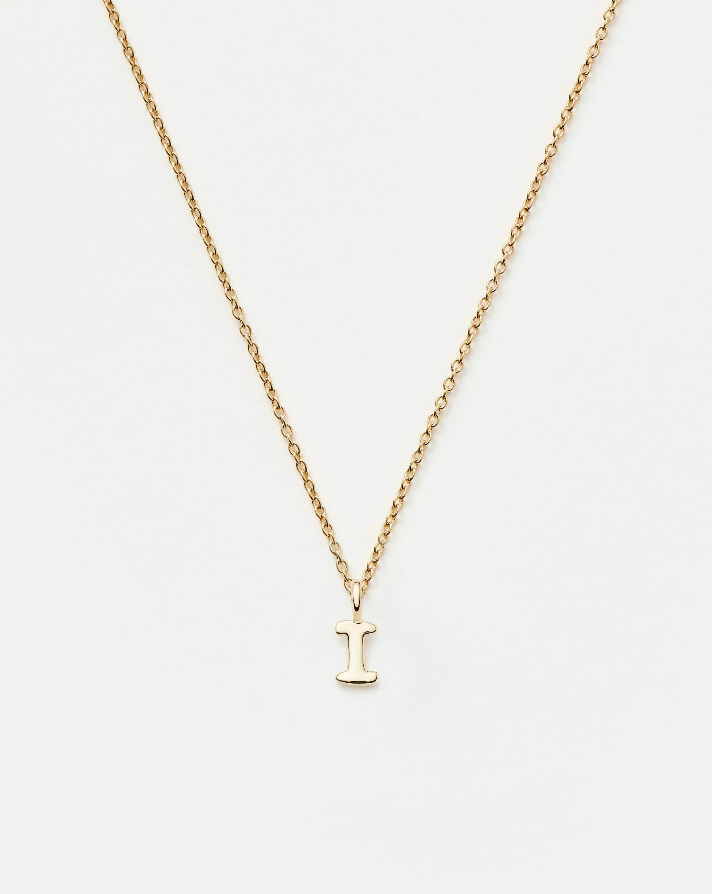 Solid Gold Initial Mini Pendant Necklace - I | 14k Solid Gold