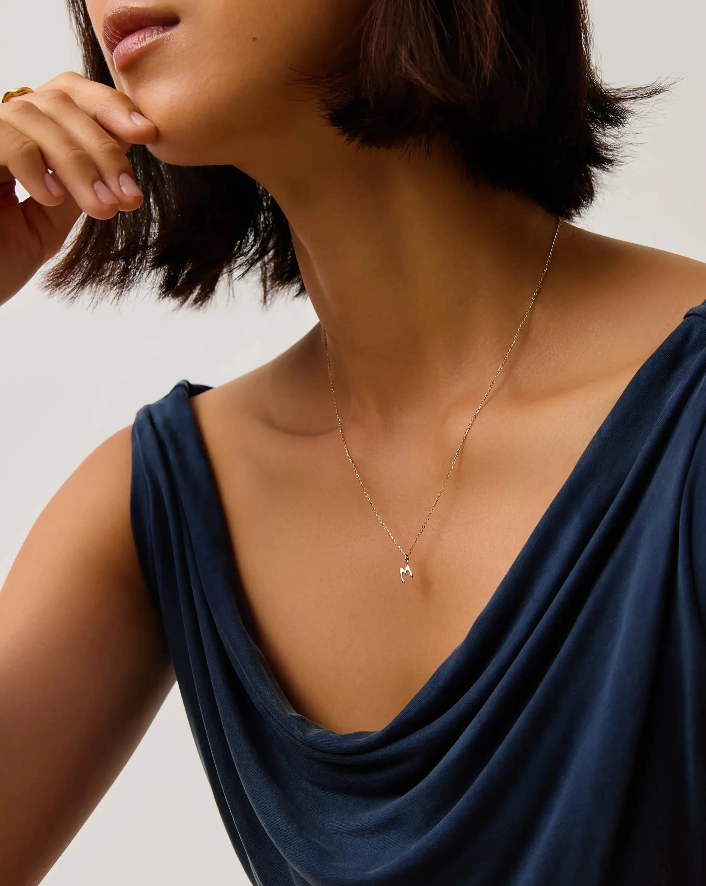 Solid Gold Initial Mini Pendant Necklace - M | 14k Solid Gold - Image 6