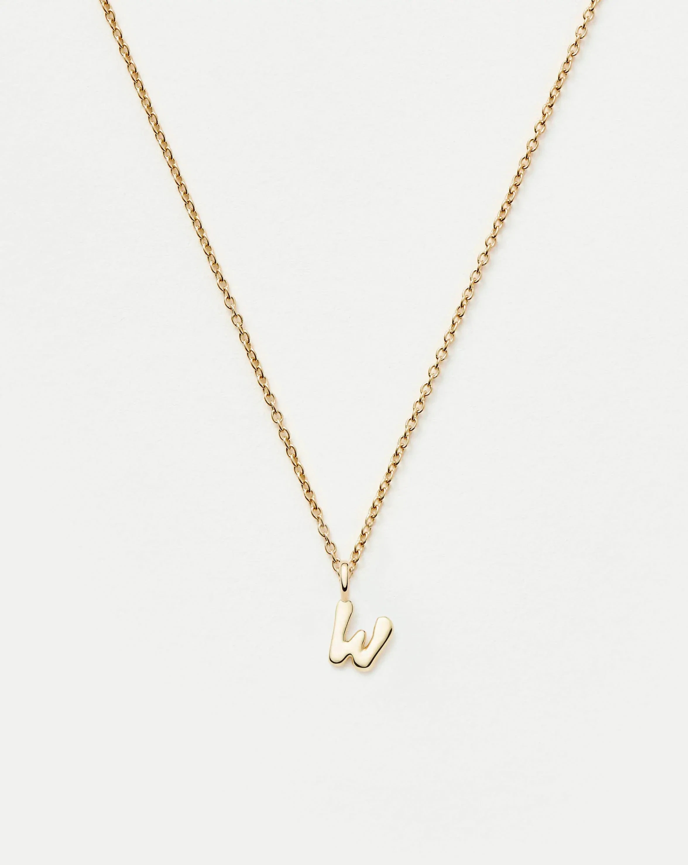 Solid Gold Initial Mini Pendant Necklace - W | 14k Solid Gold