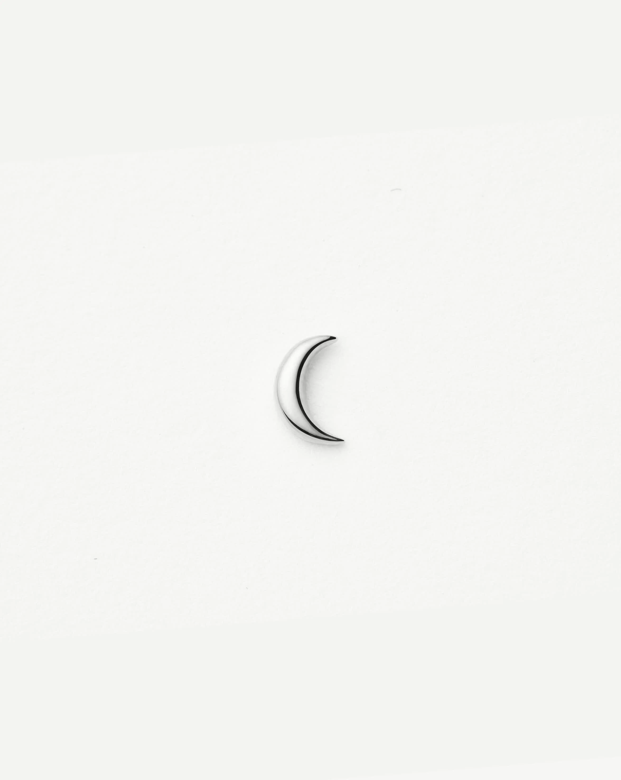 Solid Gold Moon Flat Back Stud Earring | 14k White Gold