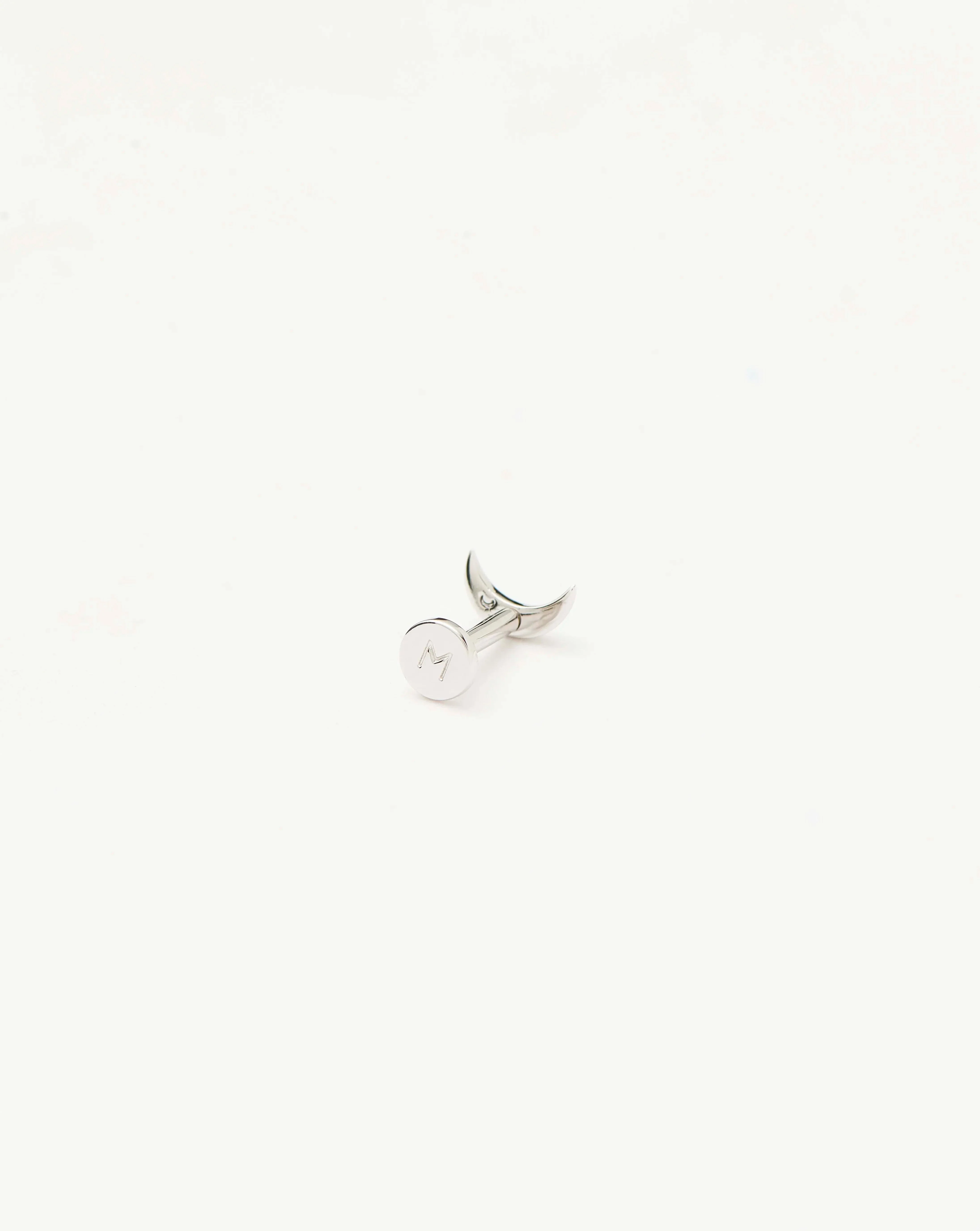 Solid Gold Moon Flat Back Stud Earring | 14k White Gold - Image 2