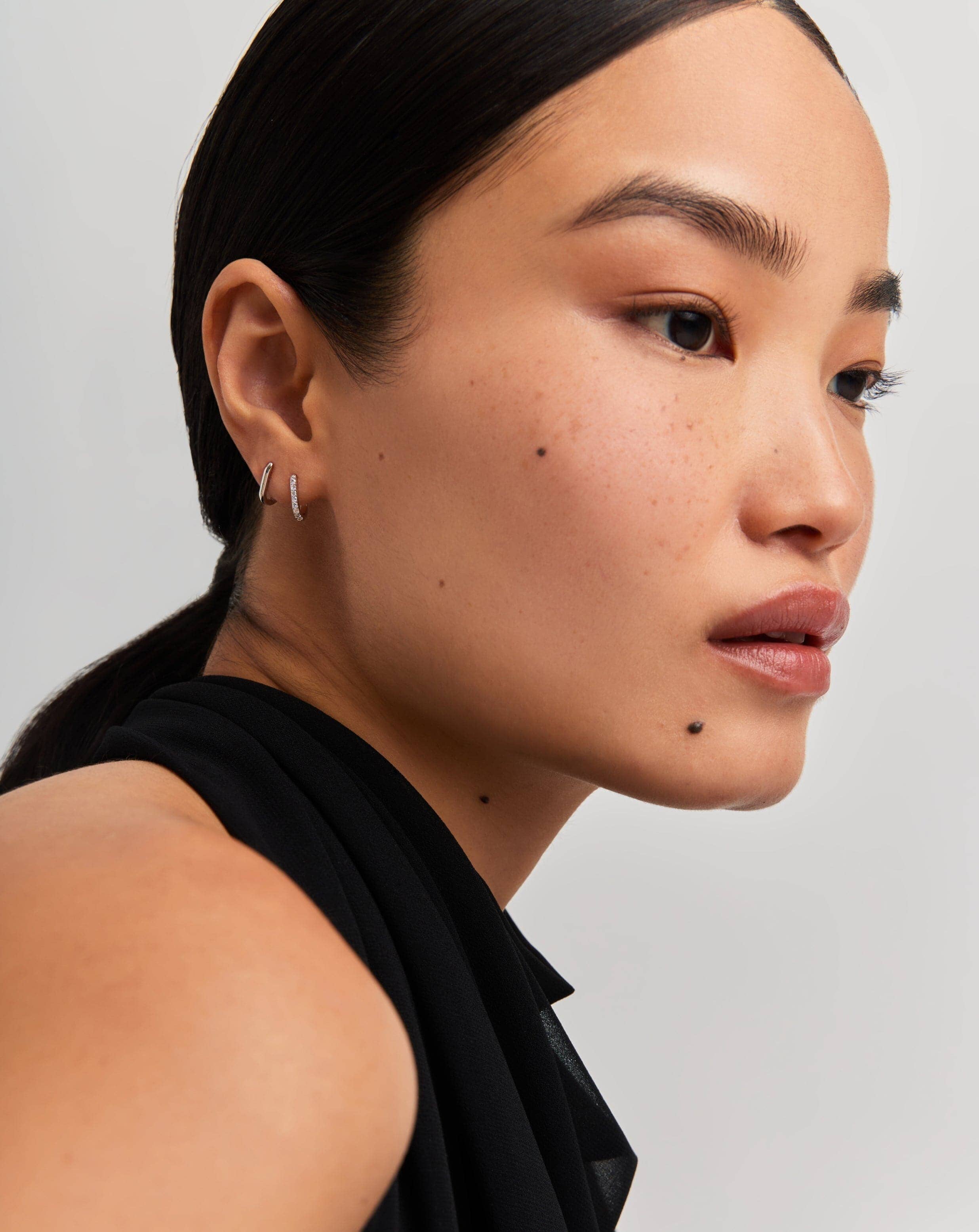 Solid Gold Ovate Mini Hoop Earrings | 14k Solid White Gold - Image 3