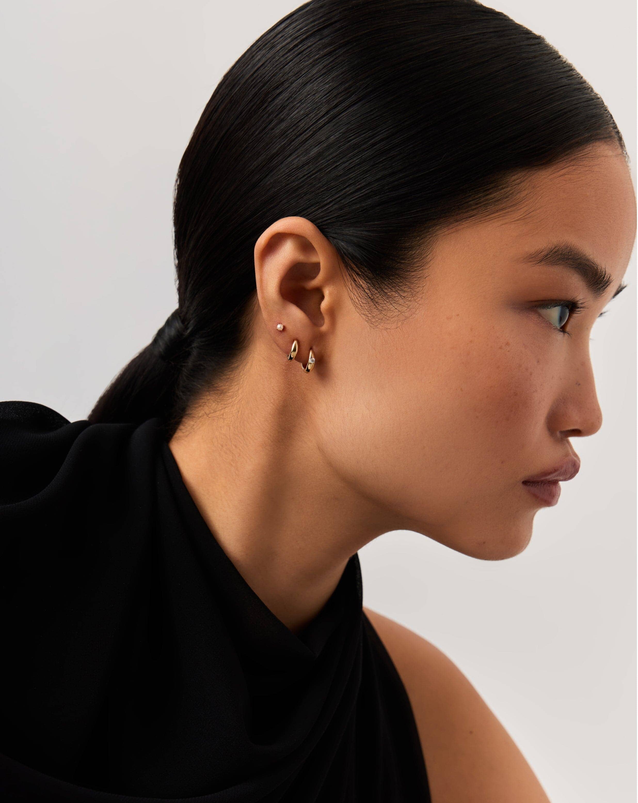 Solid Gold Pearl Stud Earrings | 14k Solid Gold/Pearl - Image 2