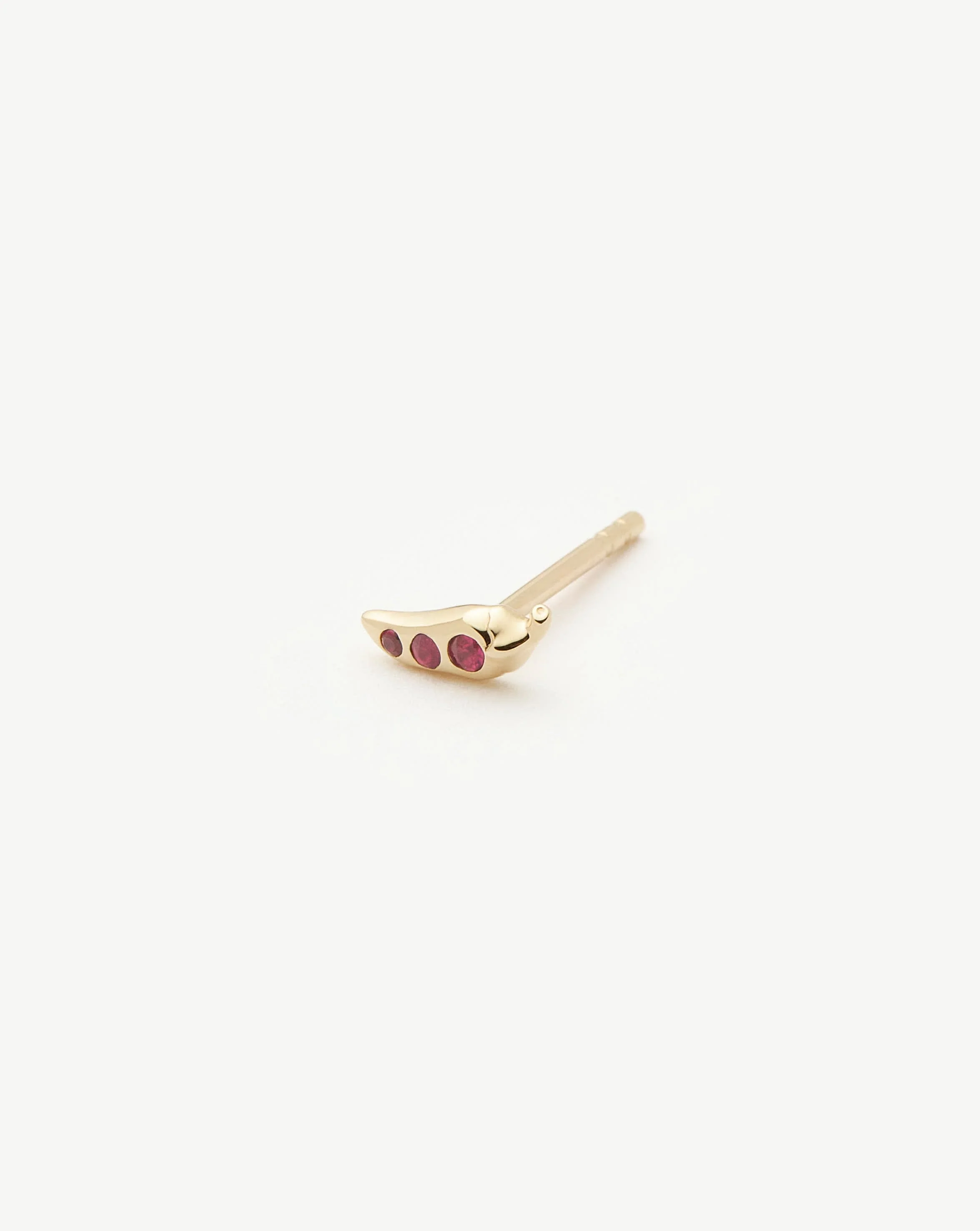 Solid Gold Ruby Chilli Single Stud Earring | 14k Solid Gold/Ruby - Image 3