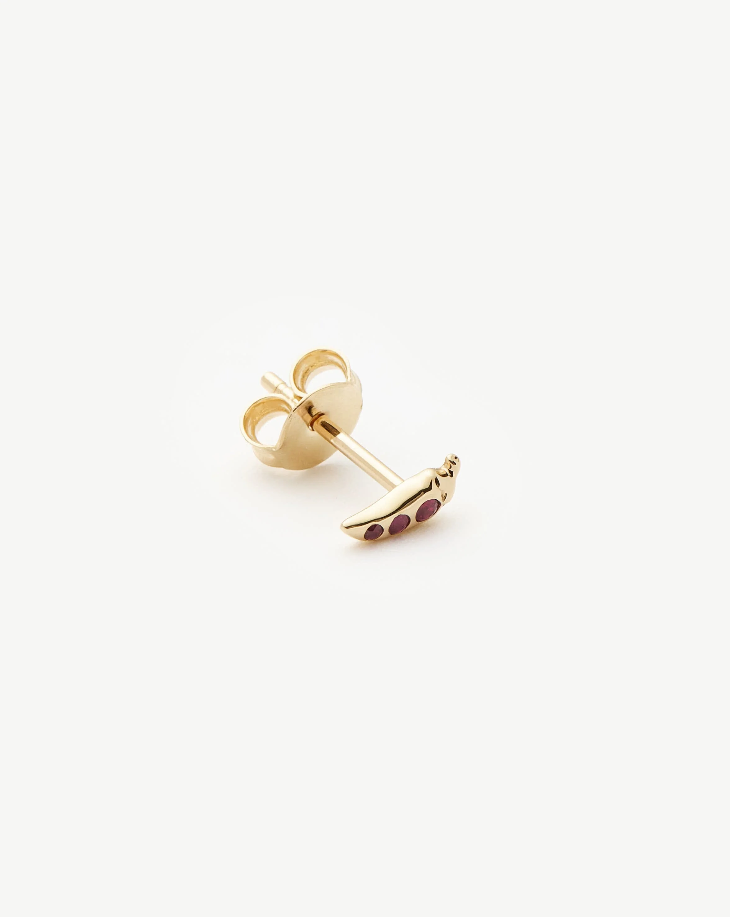 Solid Gold Ruby Chilli Single Stud Earring | 14k Solid Gold/Ruby - Image 4