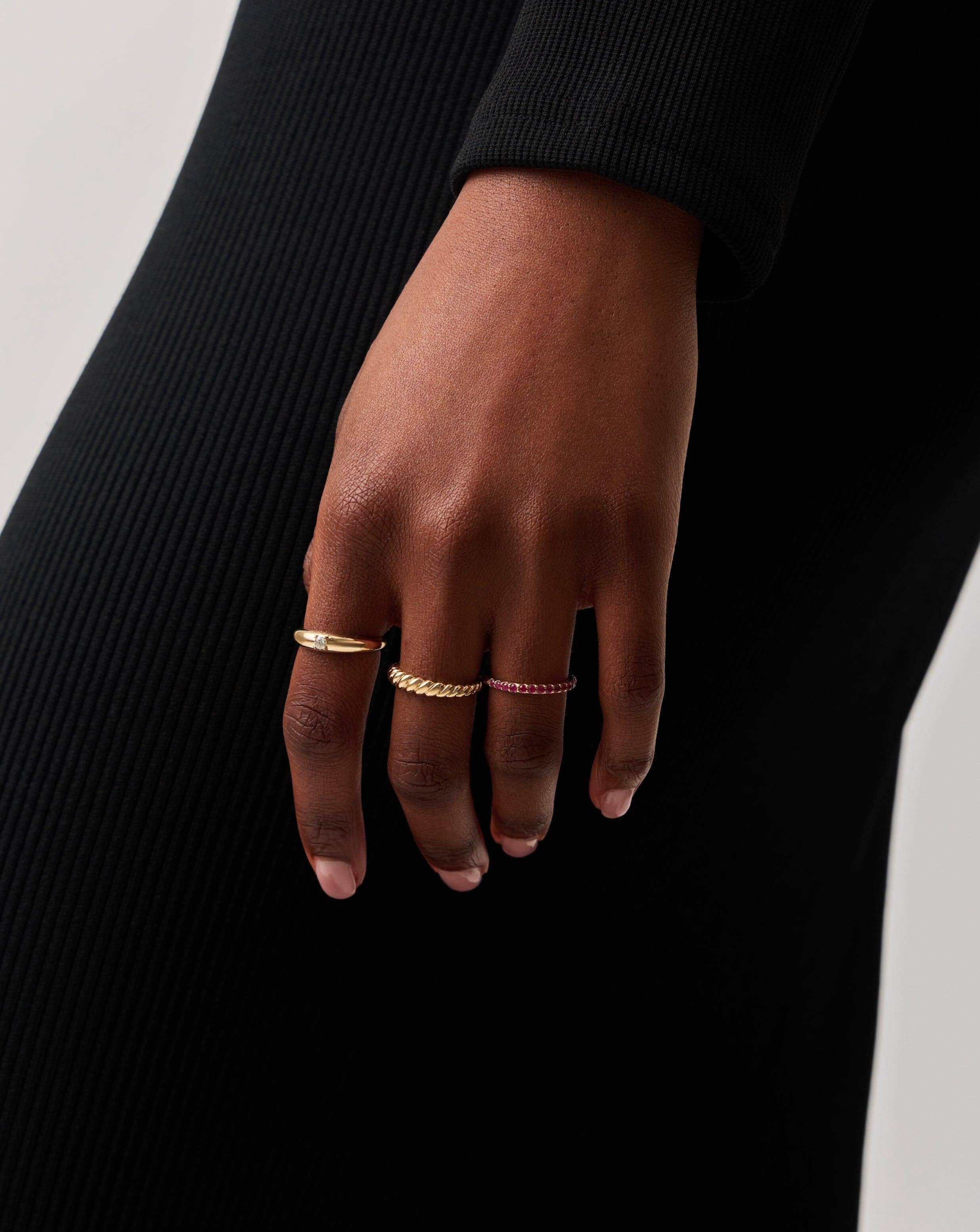 Solid Gold Single Diamond Classic Dome Ring | 14k Solid Gold/Diamond - Image 2