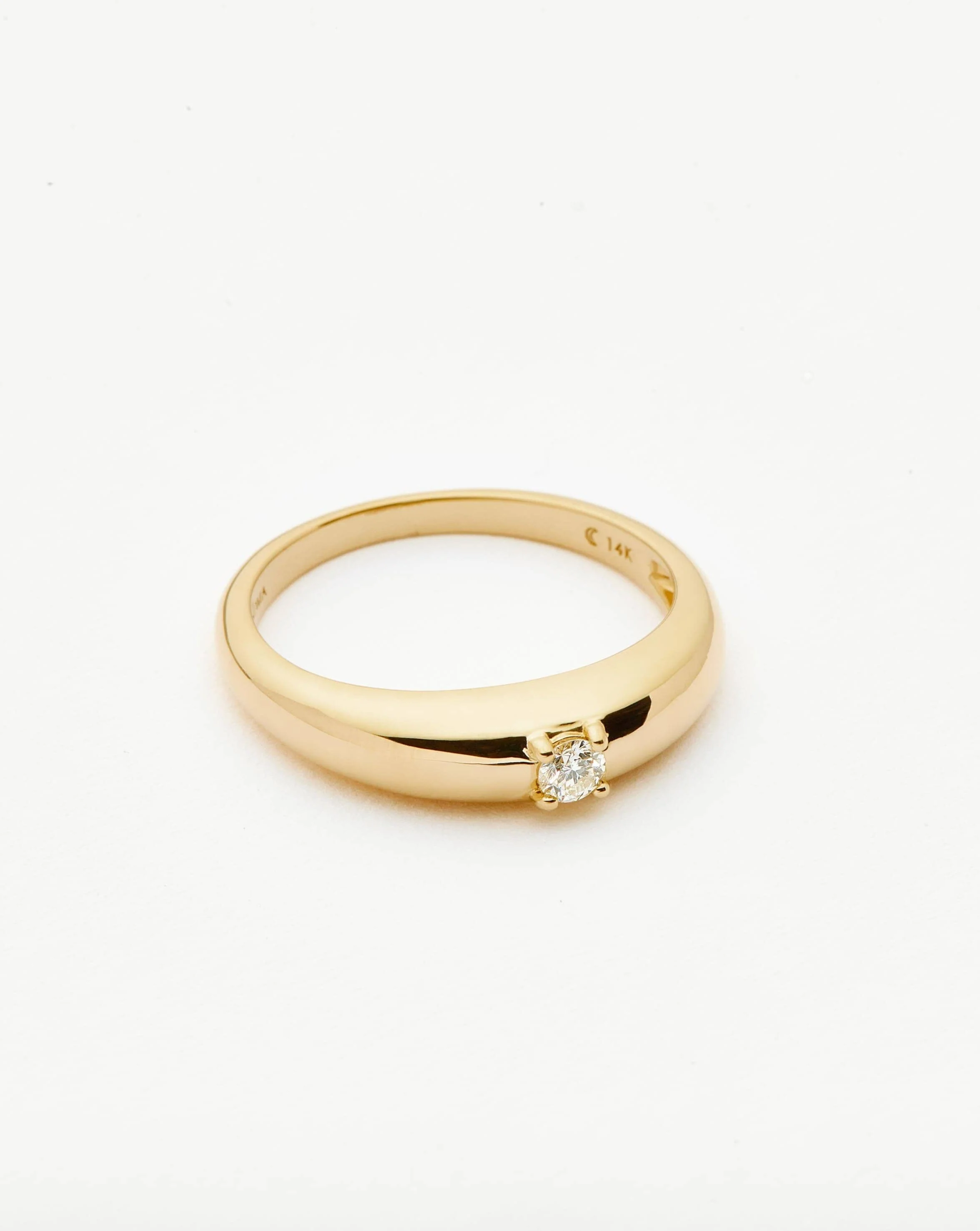 Solid Gold Single Diamond Classic Dome Ring | 14k Solid Gold/Diamond - Image 4