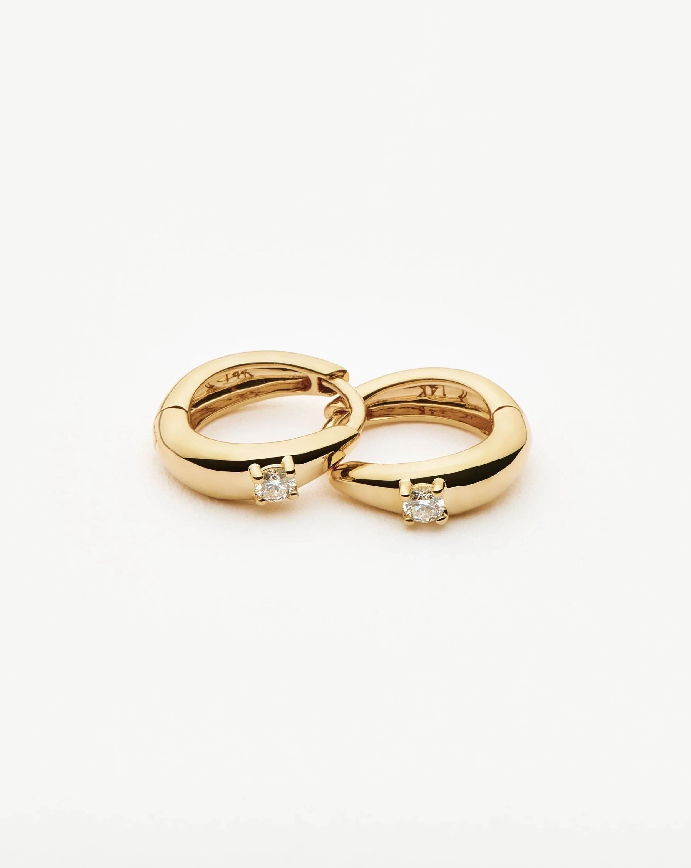Solid Gold Diamond Dome Huggies | 14k Solid Gold/Diamond - Image 4