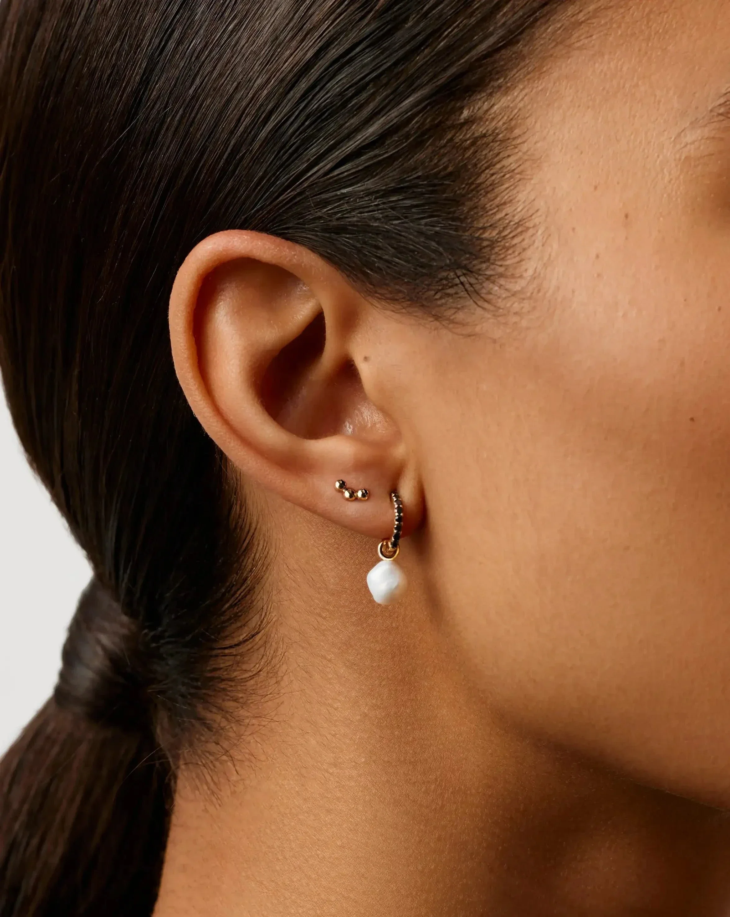 Solid Gold Trio Flat Back Stud Earring | 14k Yellow Gold - Image 2