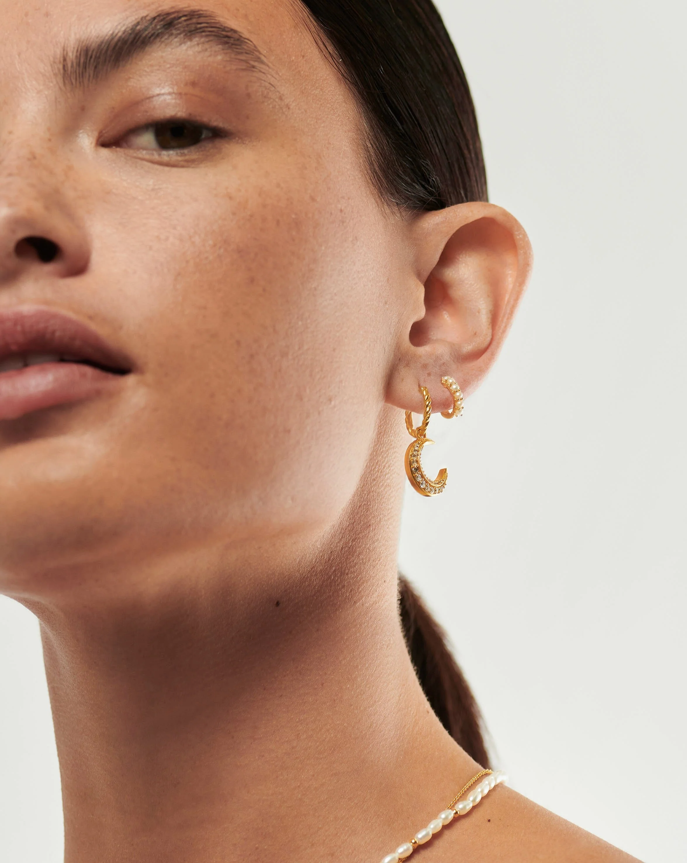 Gemstone Huggies | 18k Gold Vermeil/Pearl - Image 3