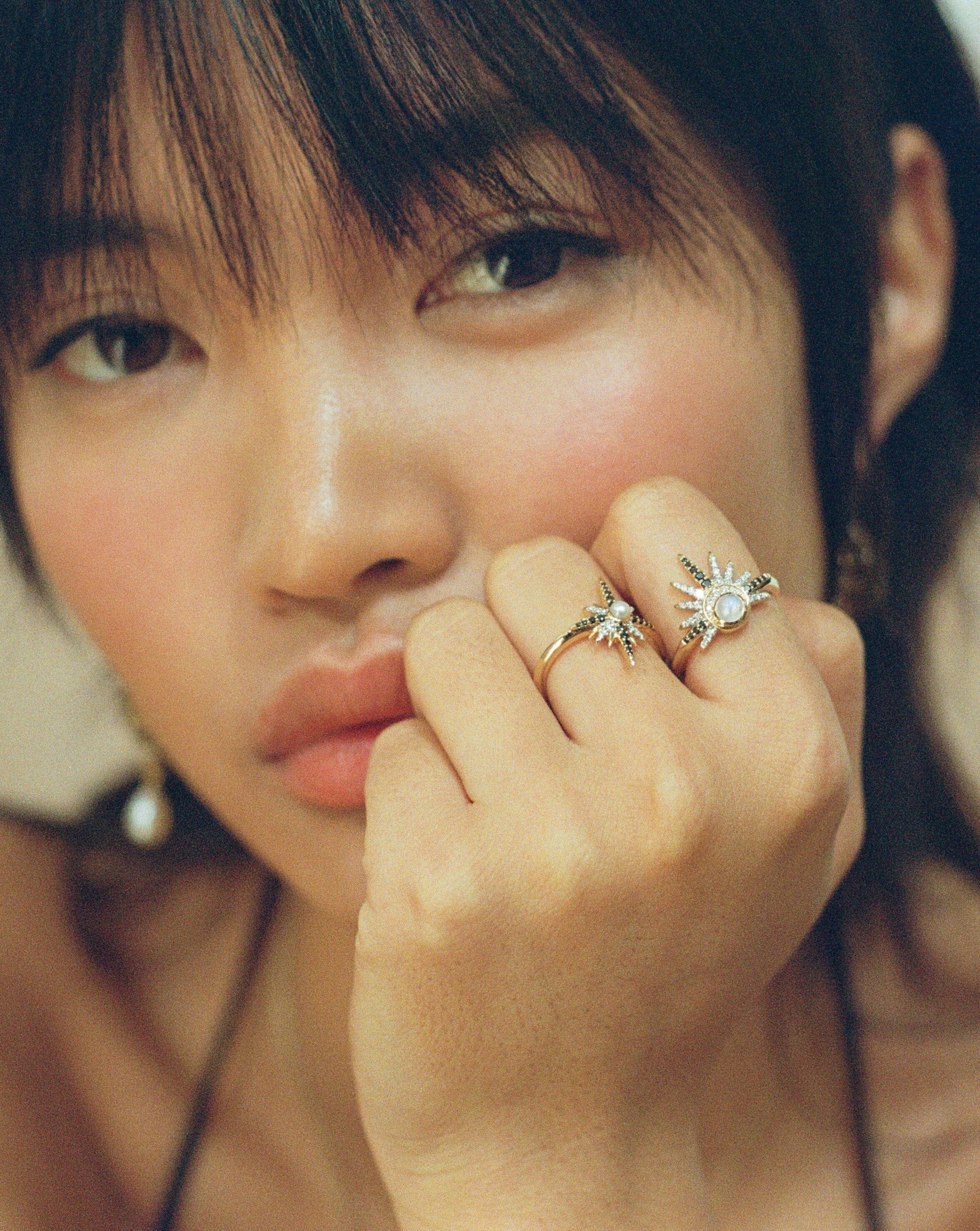 Harris Reed Solid Gold Celestial Ring | 14k Solid Gold/Rainbow Moonstone & Diamond - Image 2
