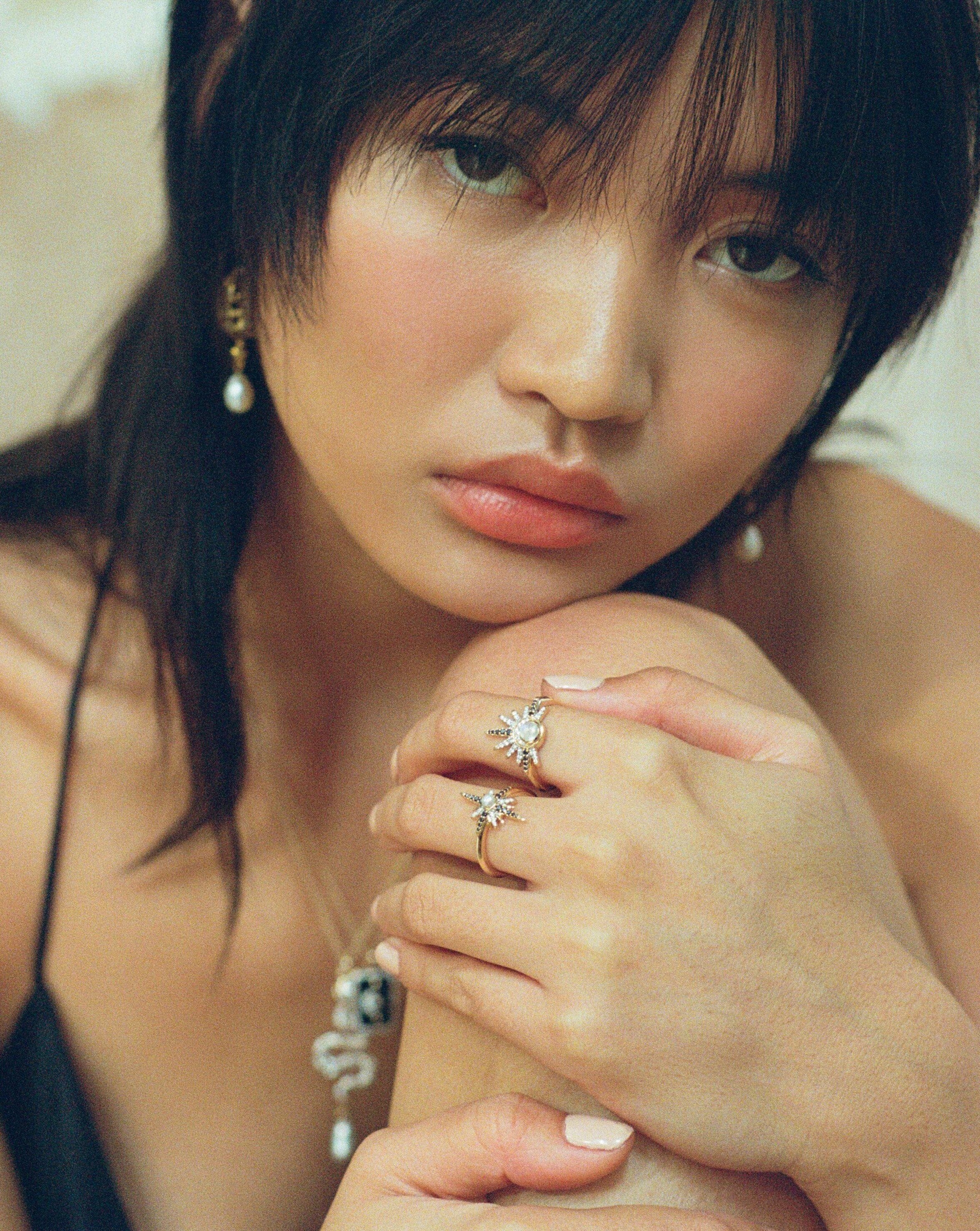 Harris Reed Solid Gold Celestial Ring | 14k Solid Gold/Rainbow Moonstone & Diamond - Image 3