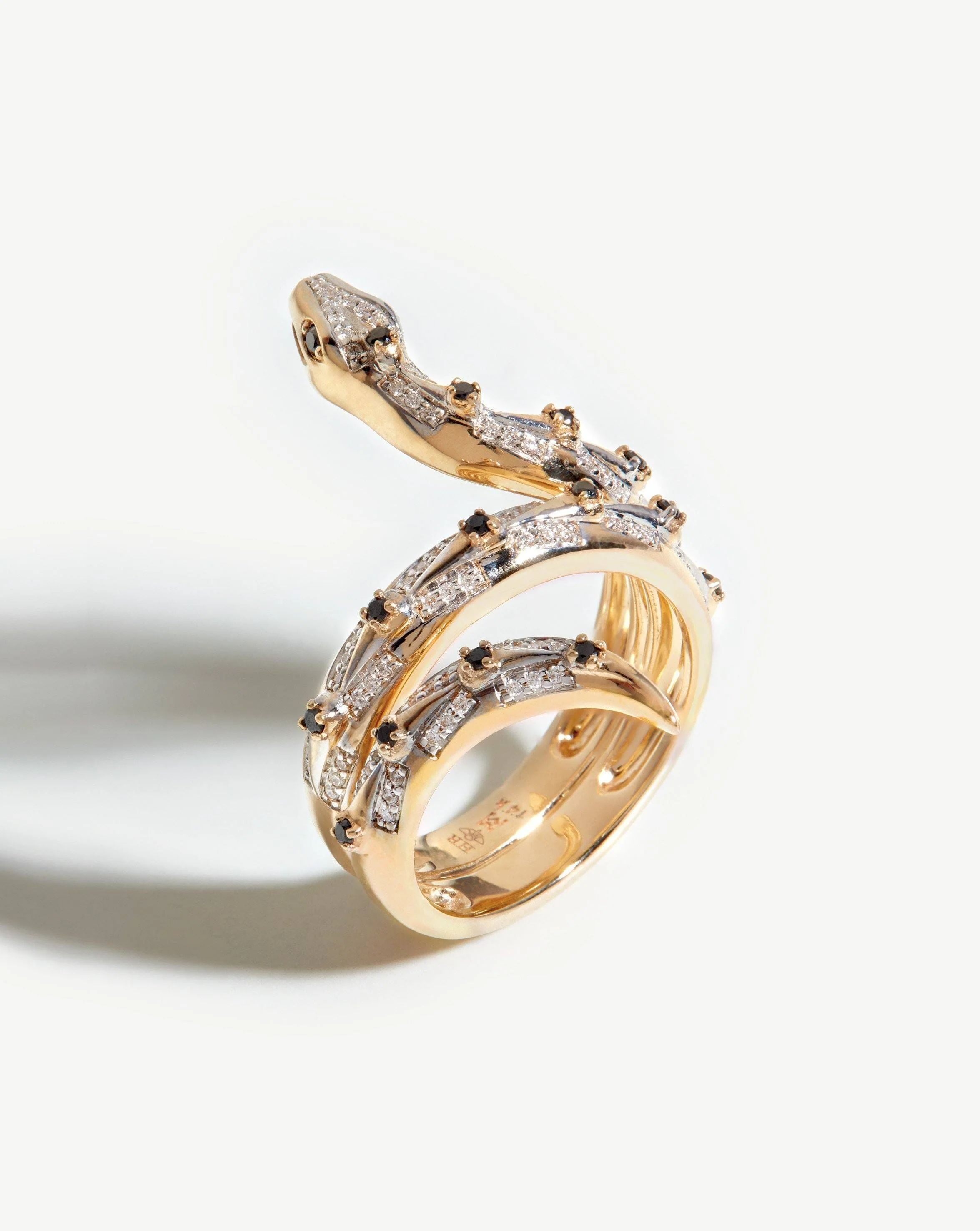 Harris Reed Solid Gold Coiled Serpent Ring | 14k Solid Gold/Diamond