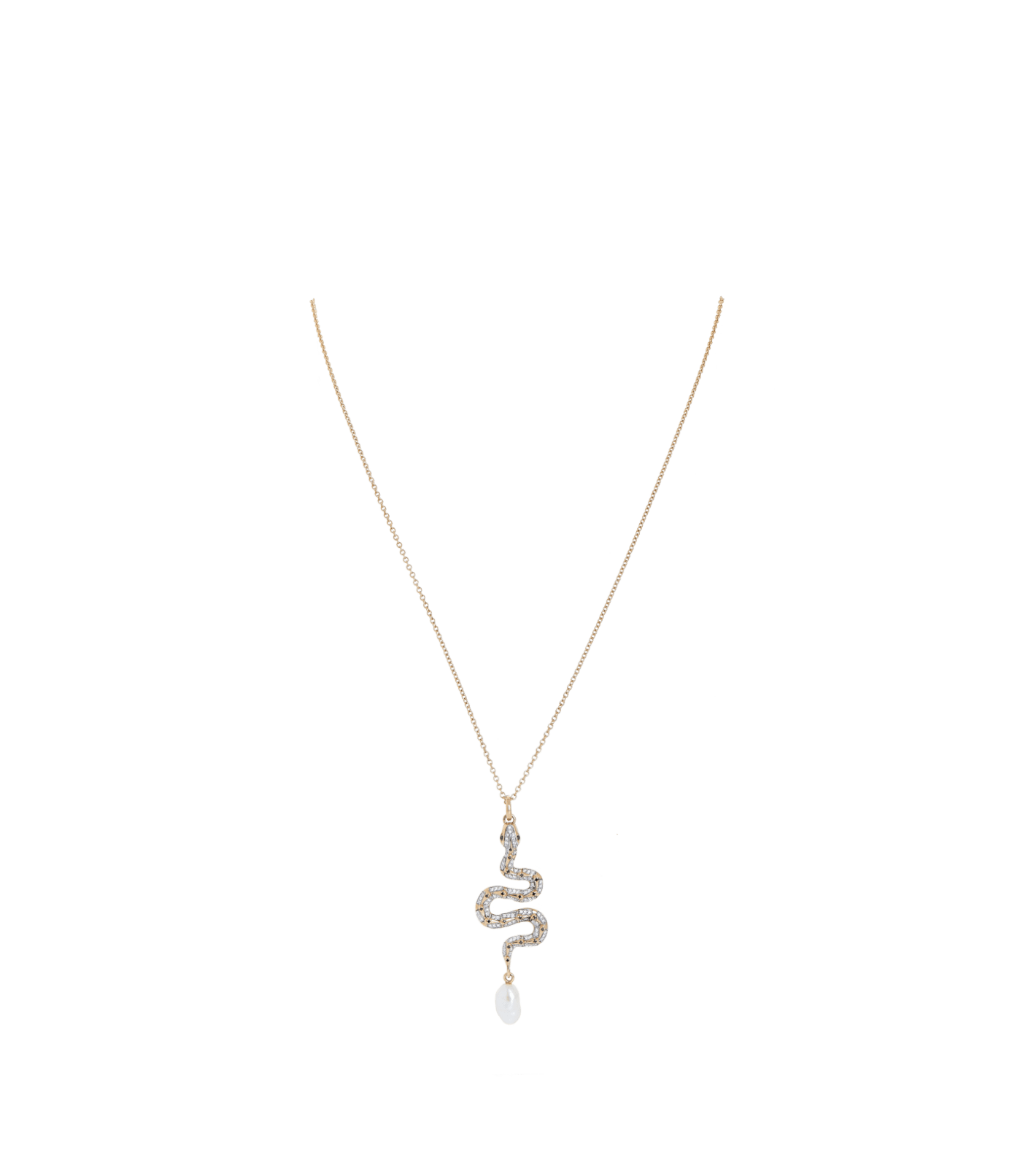 Harris Reed Solid Gold Serpent Necklace | 14k Solid Gold/Pearl & Diamond - Image 7