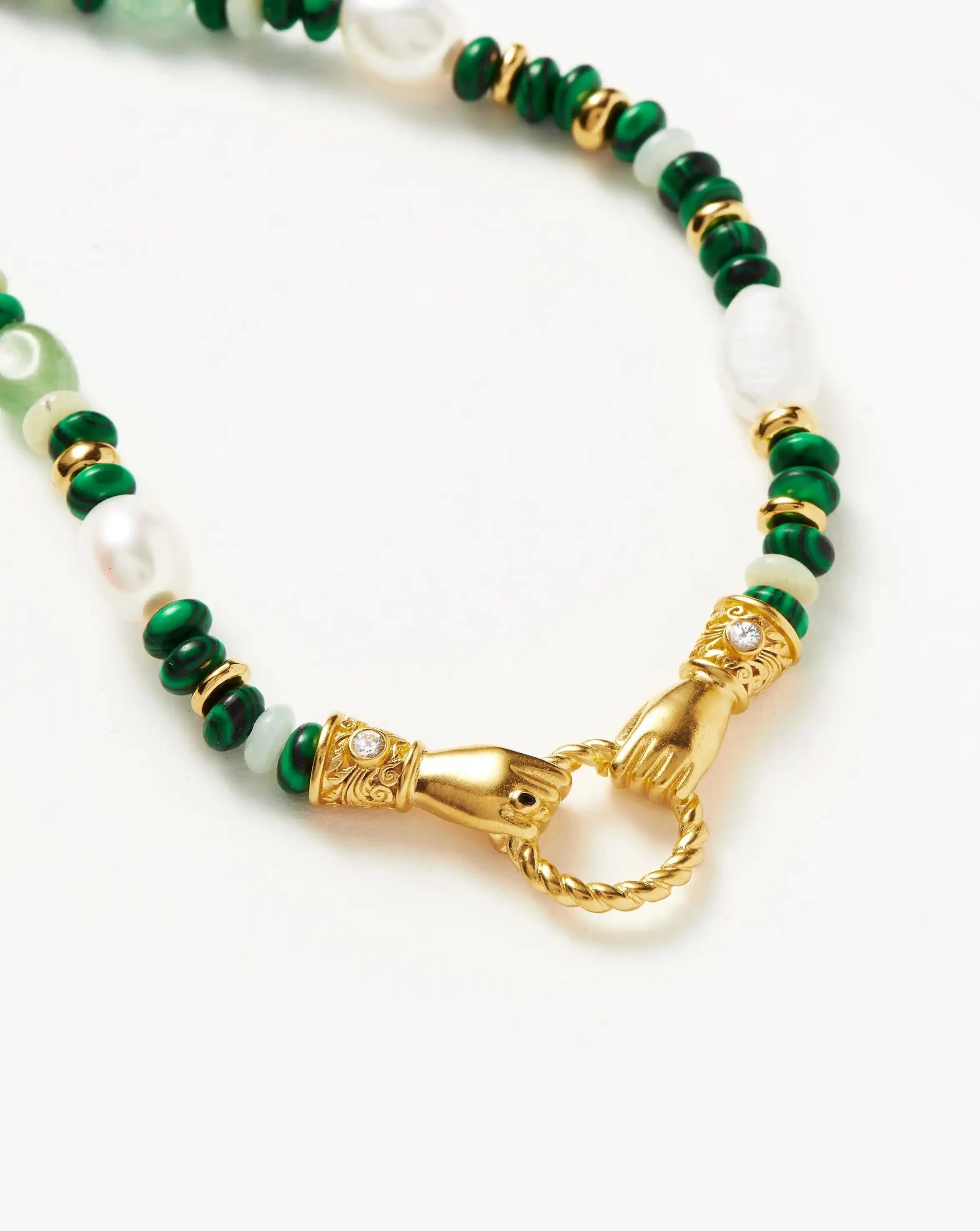 Harris Reed In Good Hands Beaded Gemstone Necklace | 18k Gold Plated/Multi Green Gemstone & Pearl - Image 5