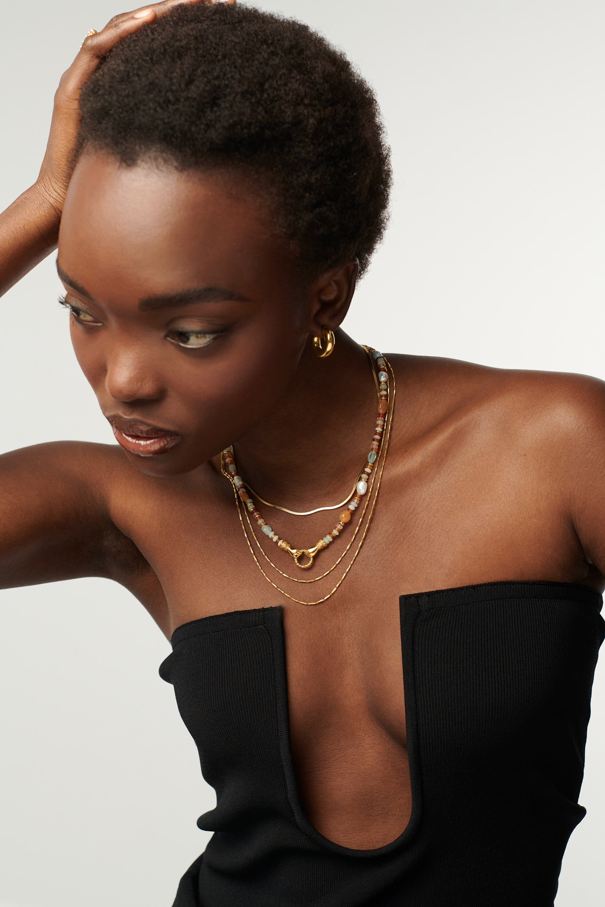 Harris Reed In Good Hands Beaded Gemstone Necklace | 18k Gold Plated/Multi Gemstone & Pearl - Image 3
