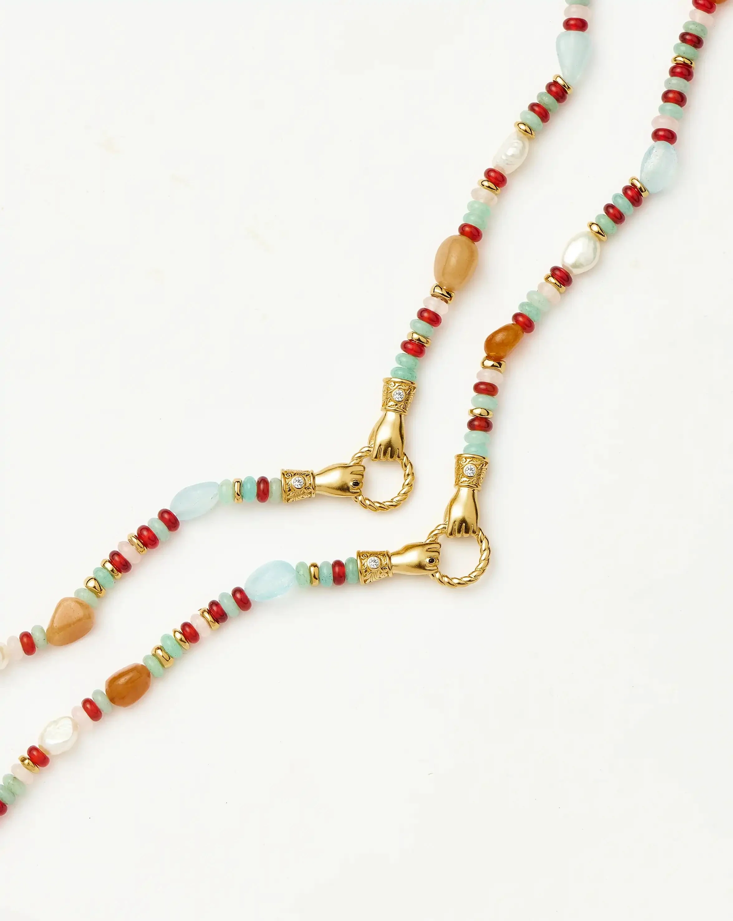 Harris Reed In Good Hands Beaded Gemstone Necklace | 18k Gold Plated/Multi Gemstone & Pearl - Image 5