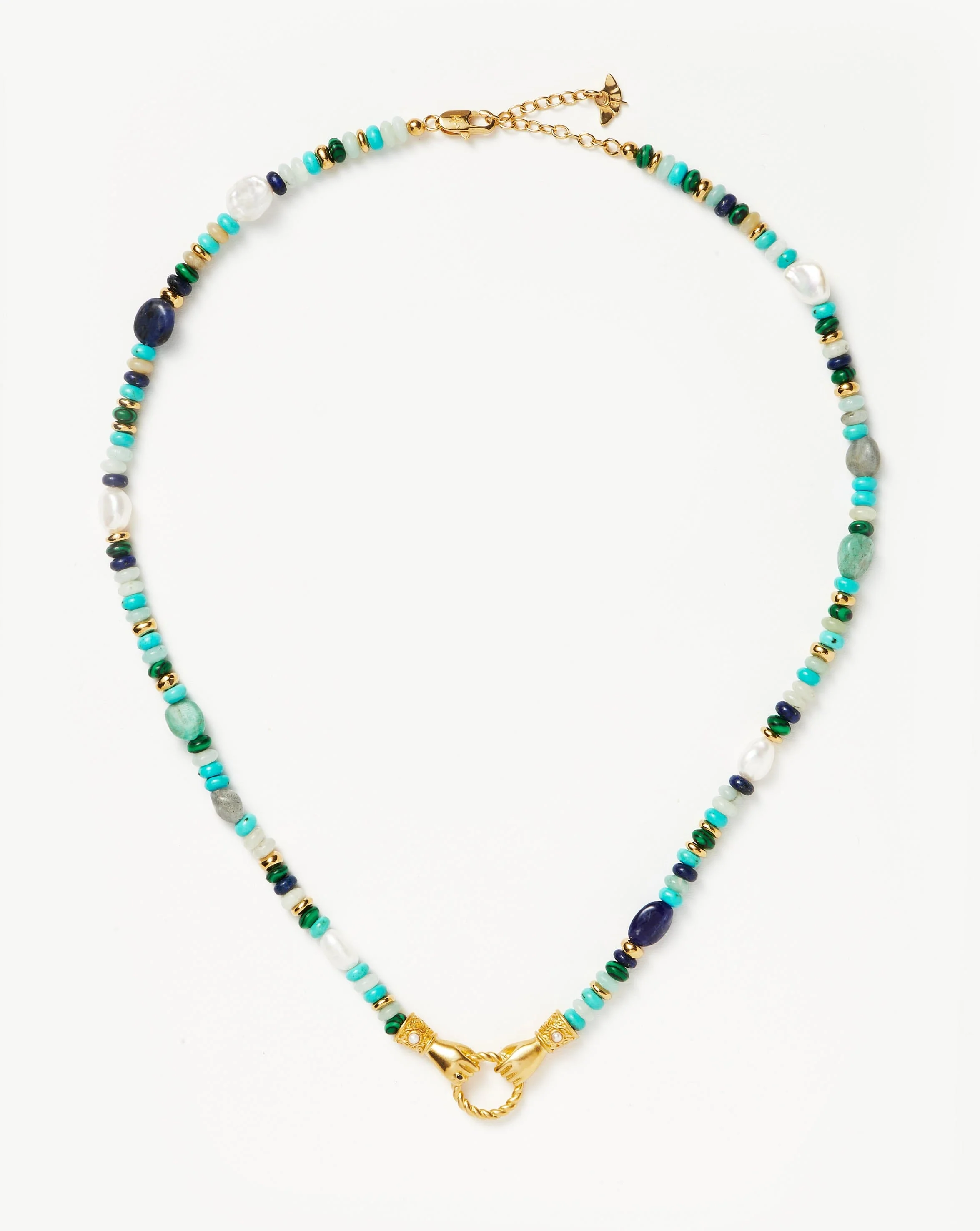 Harris Reed In Good Hands Beaded Gemstone Necklace | 18k Gold Plated/Turquoise, Lapis & Pearl - Image 4