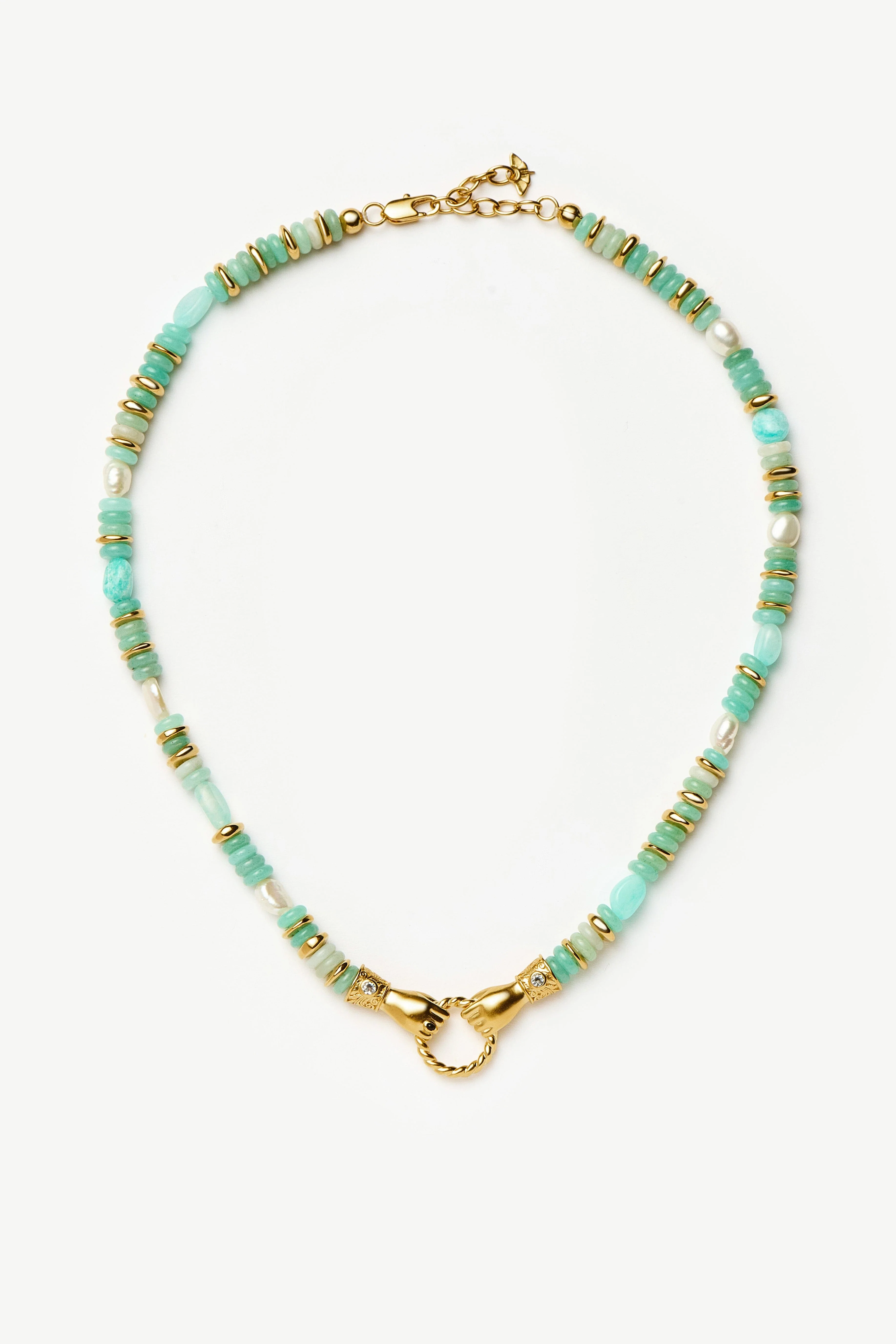 Harris Reed In Good Hands Chunky Beaded Gemstone Necklace | 18k Gold Plated/Multi Amazonite & Pearl - Image 4