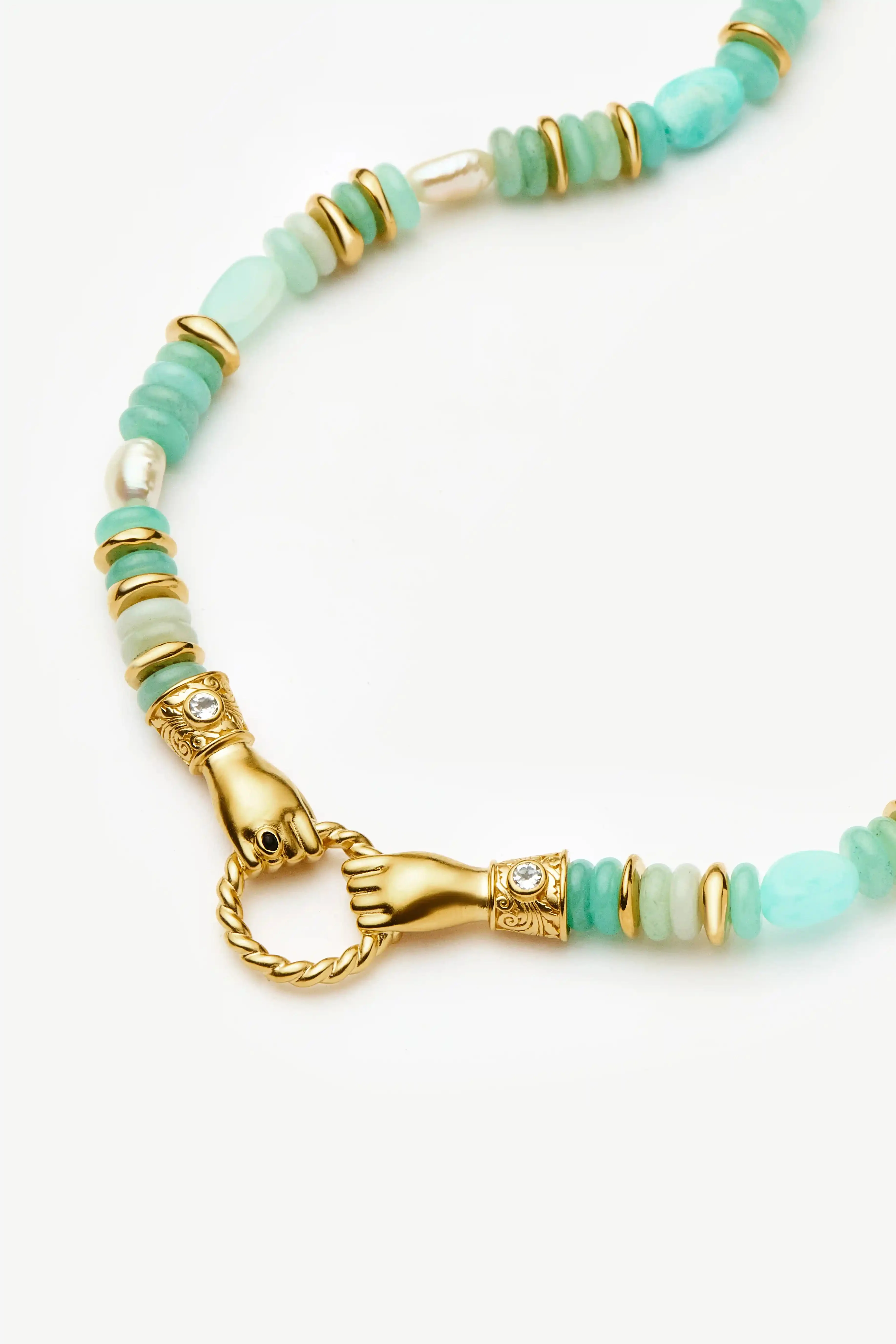 Harris Reed In Good Hands Chunky Beaded Gemstone Necklace | 18k Gold Plated/Multi Amazonite & Pearl - Image 5
