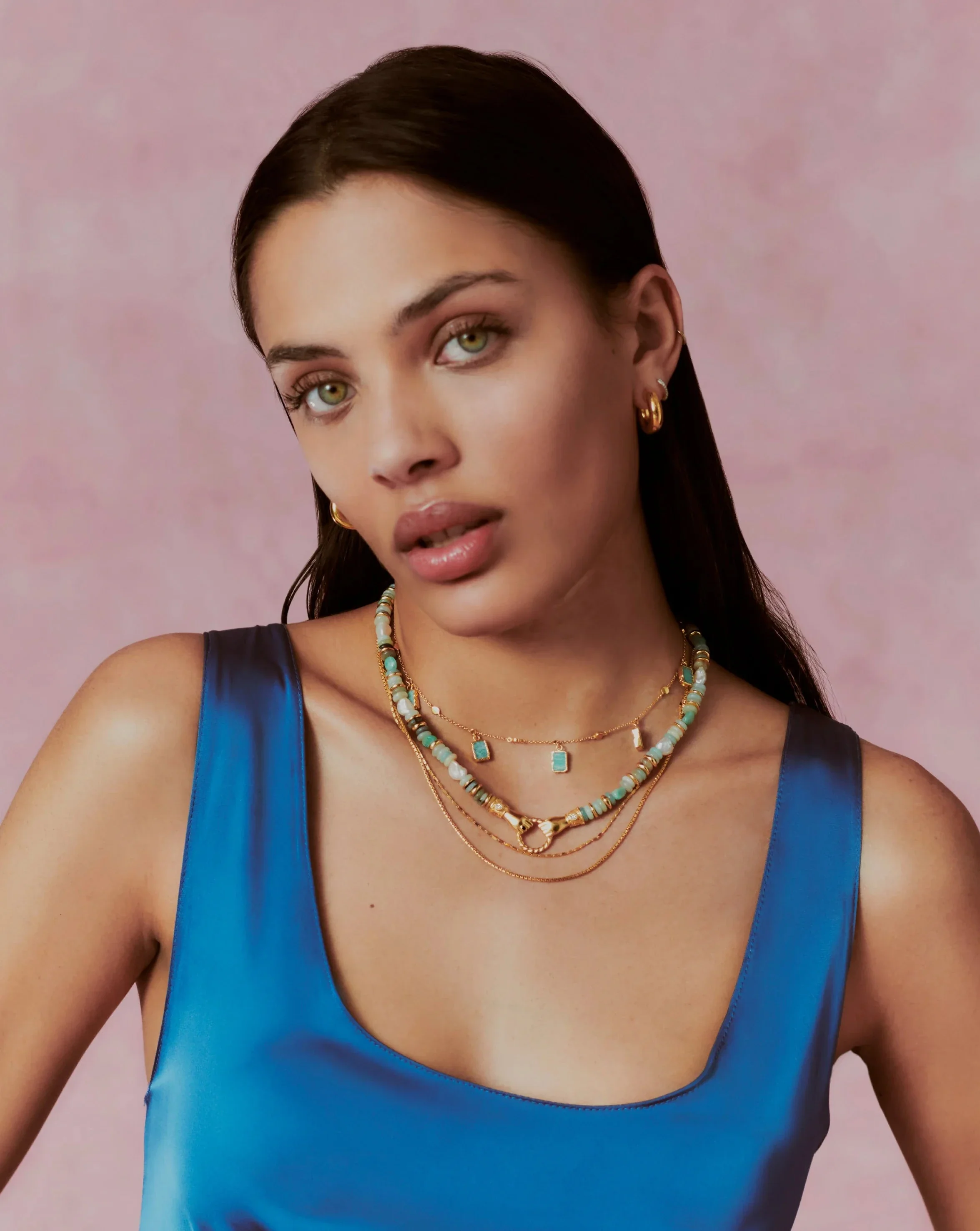 Harris Reed In Good Hands Chunky Beaded Gemstone Necklace | 18k Gold Plated/Multi Amazonite & Pearl - Image 6