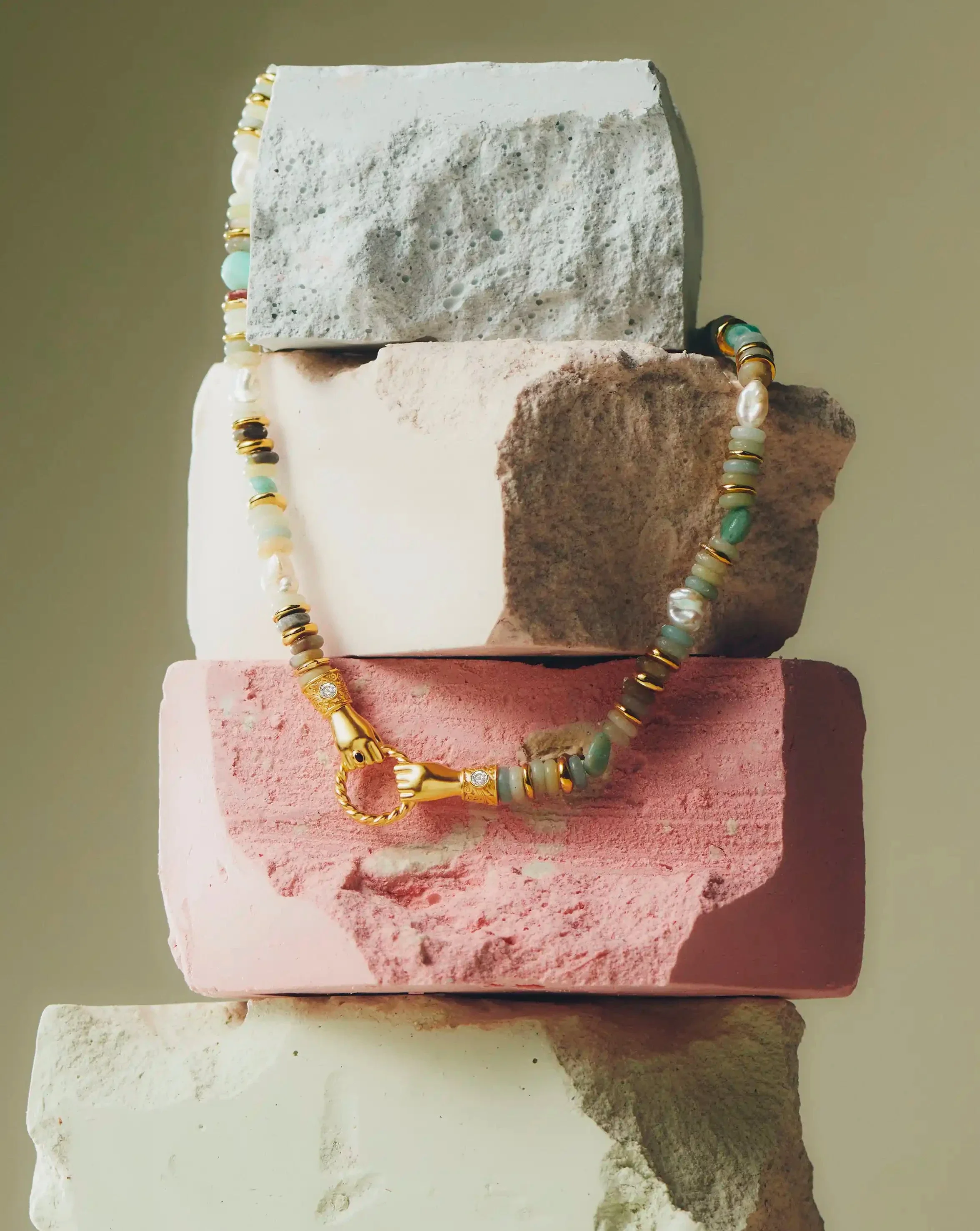 Harris Reed In Good Hands Chunky Beaded Gemstone Necklace | 18k Gold Plated/Multi Amazonite & Pearl - Image 7