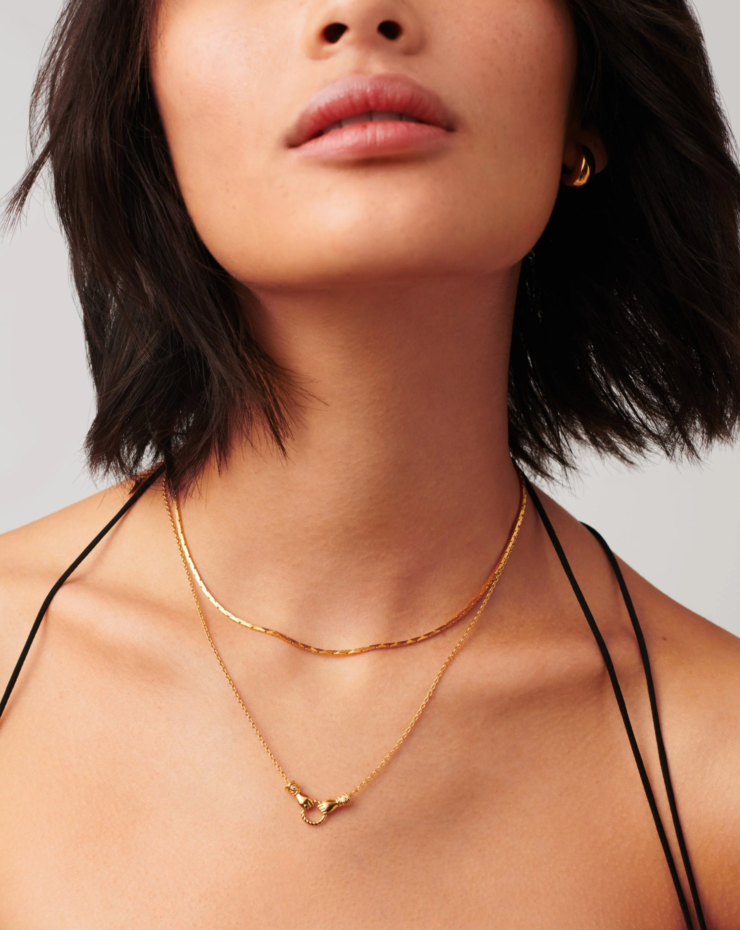 Harris Reed In Good Hands Mini Pendant Slider Necklace | 18k Gold Plated/Cubic Zirconia & Black Onyx - Image 2