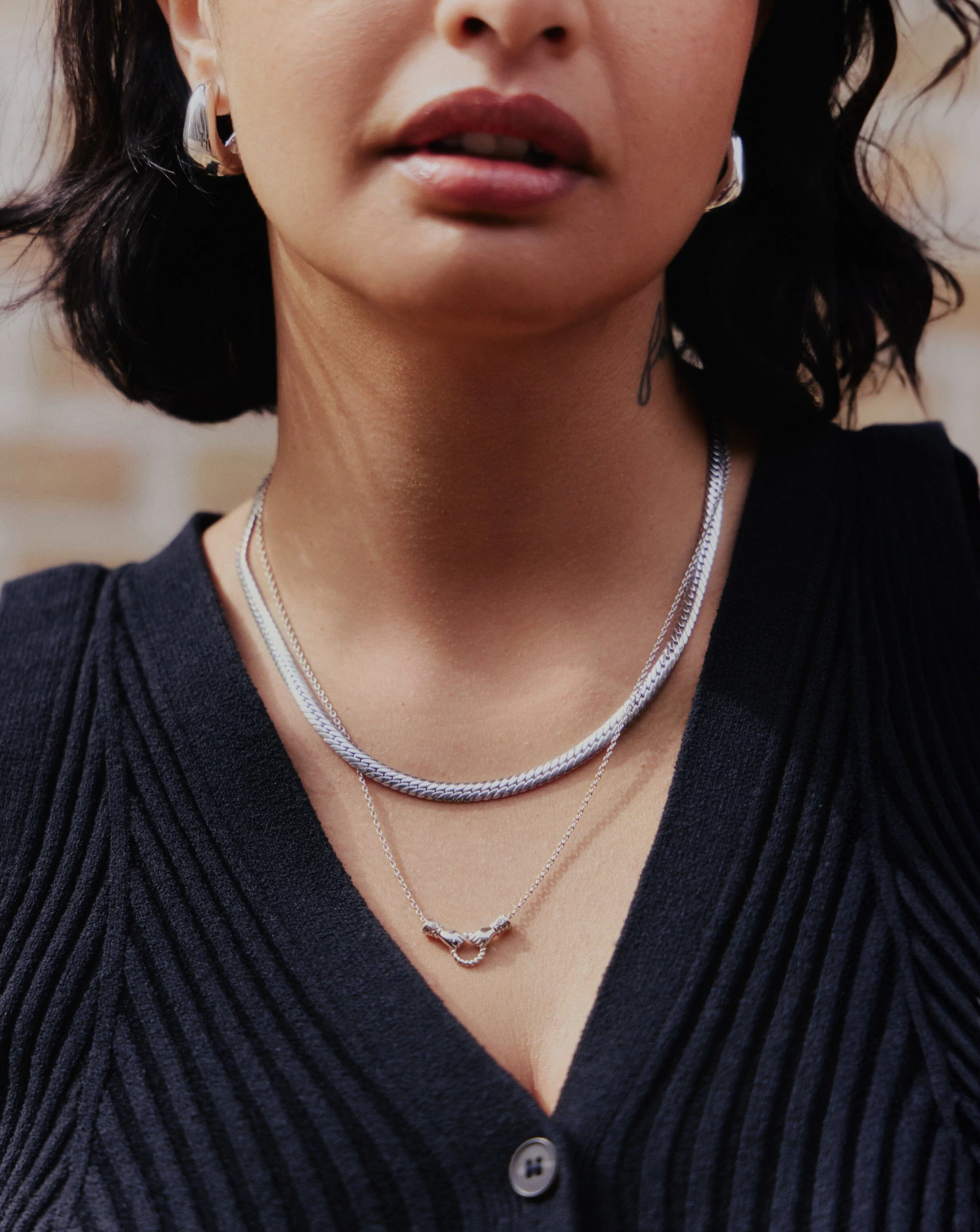 Harris Reed In Good Hands Mini Pendant Slider Necklace | Silver Plated/Cubic Zirconia & Black Onyx - Image 2