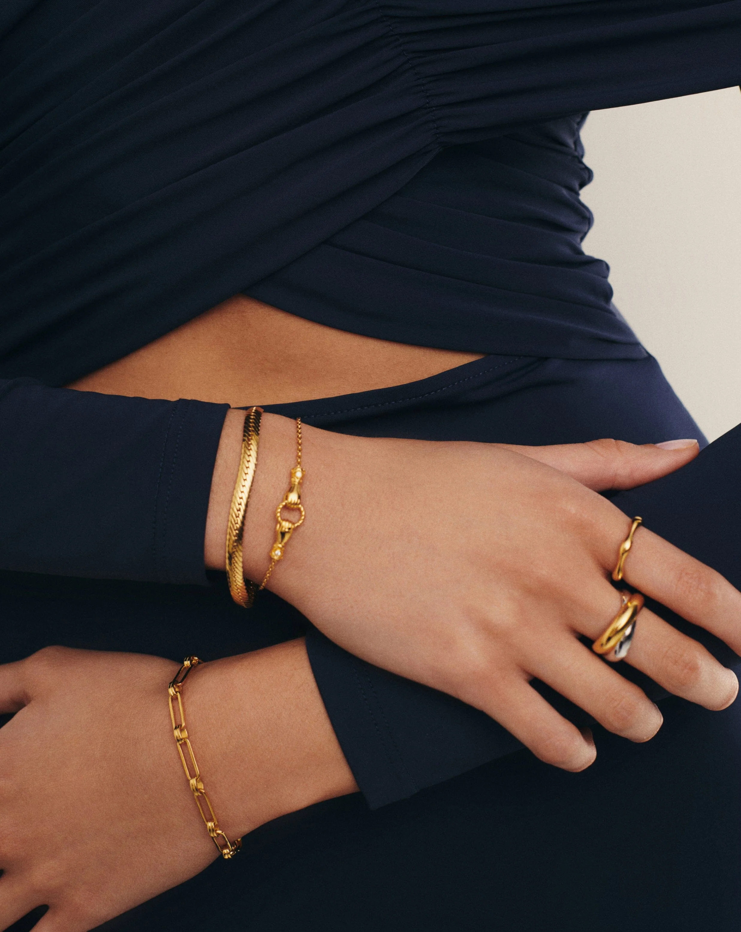 Harris Reed In Good Hands Slider Bracelet | 18k Gold Plated/Cubic Zirconia & Black Onyx - Image 2