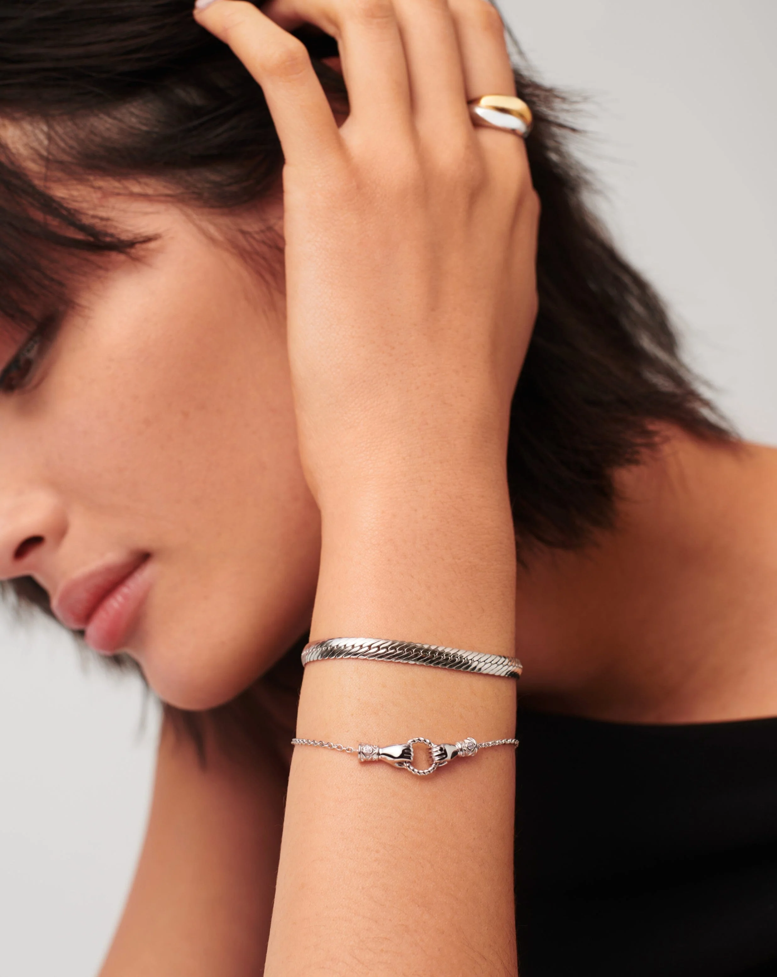 Harris Reed In Good Hands Slider Bracelet | Silver Plated/Cubic Zirconia & Black Onyx - Image 2