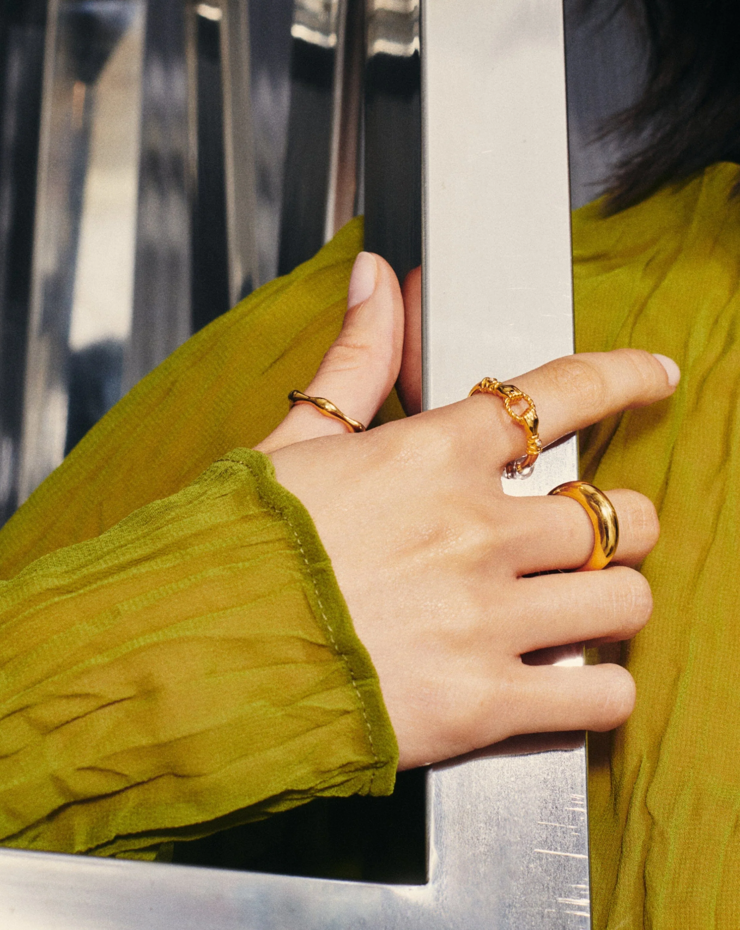 Harris Reed In Good Hands Stacking Ring | 18k Gold Plated/Cubic Zirconia & Black Onyx - Image 6