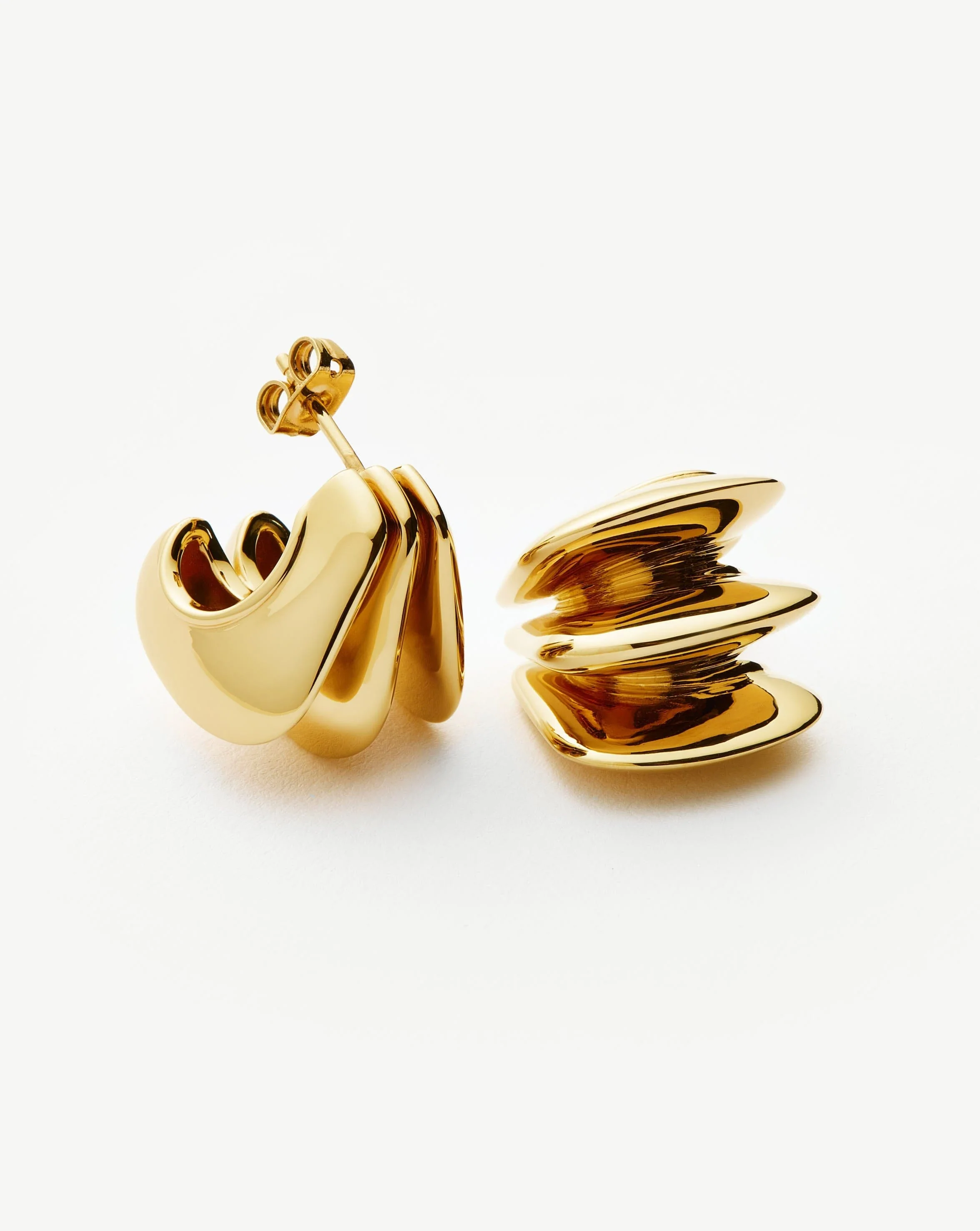 Hera Dome Triple Ridge Hoop Earrings | Gold Plated - Image 4