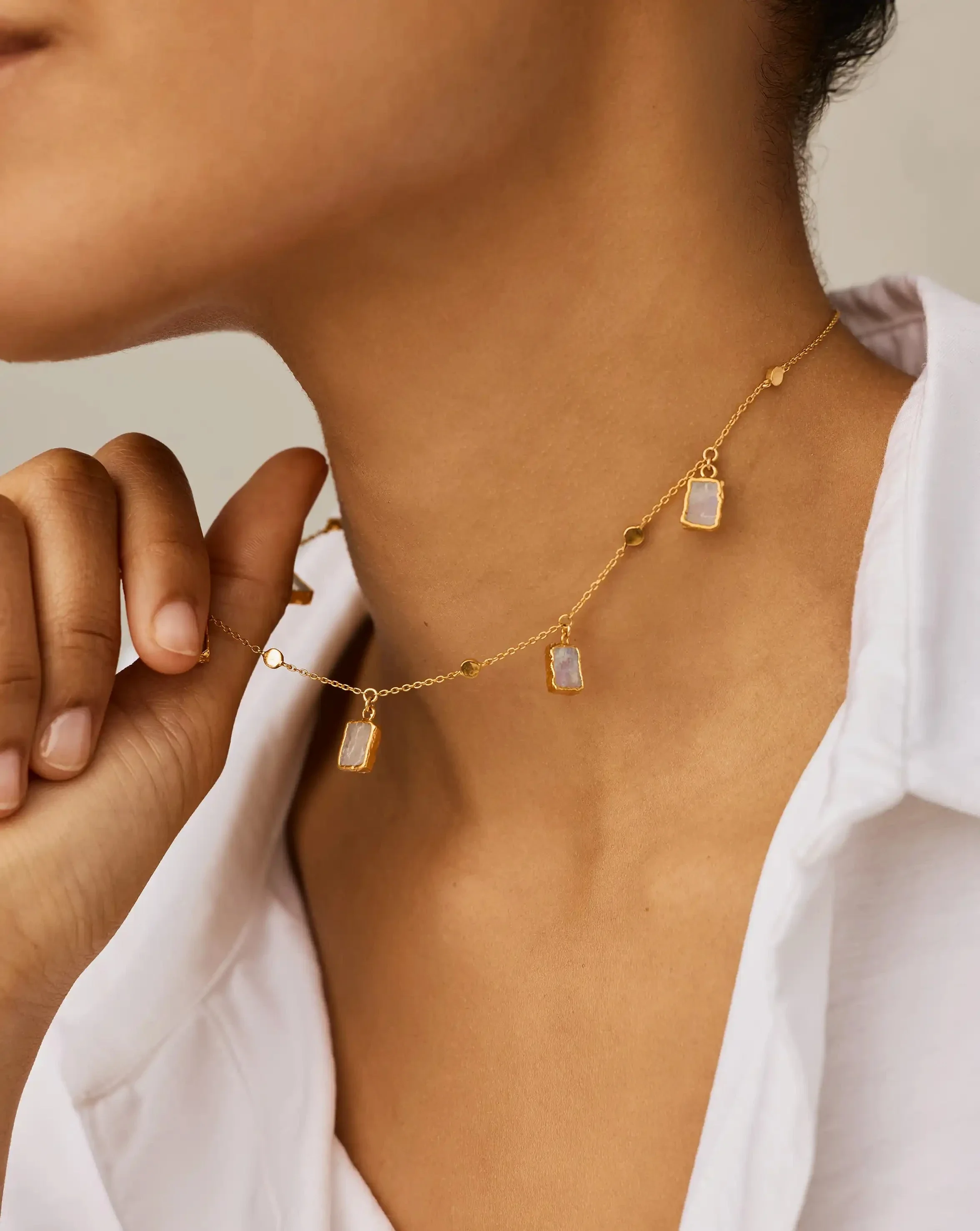 Lena Charm Choker | 18k Gold Vermeil/Rainbow Moonstone - Image 3
