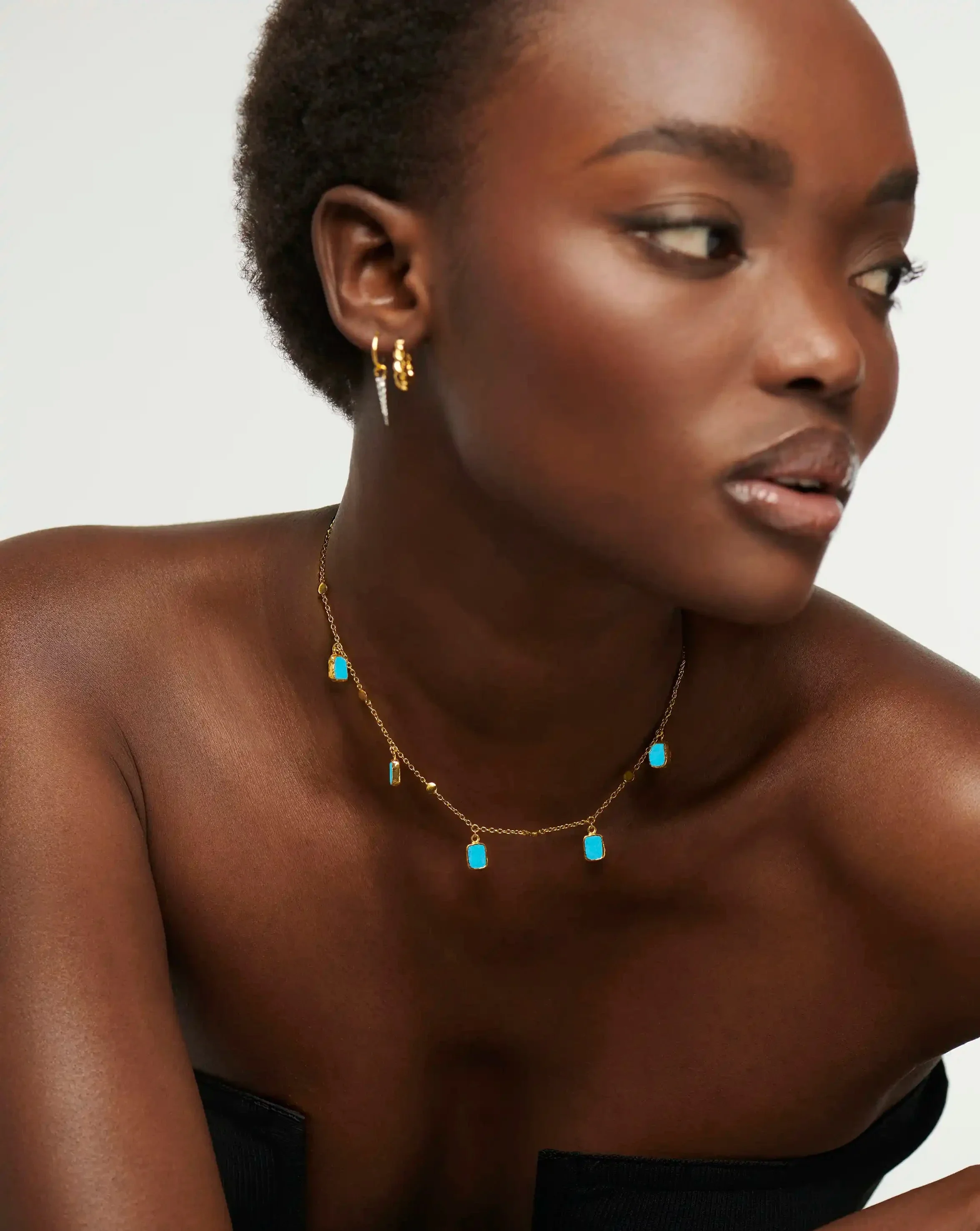 Lena Charm Choker | 18k Gold Plated/Turquoise - Image 2