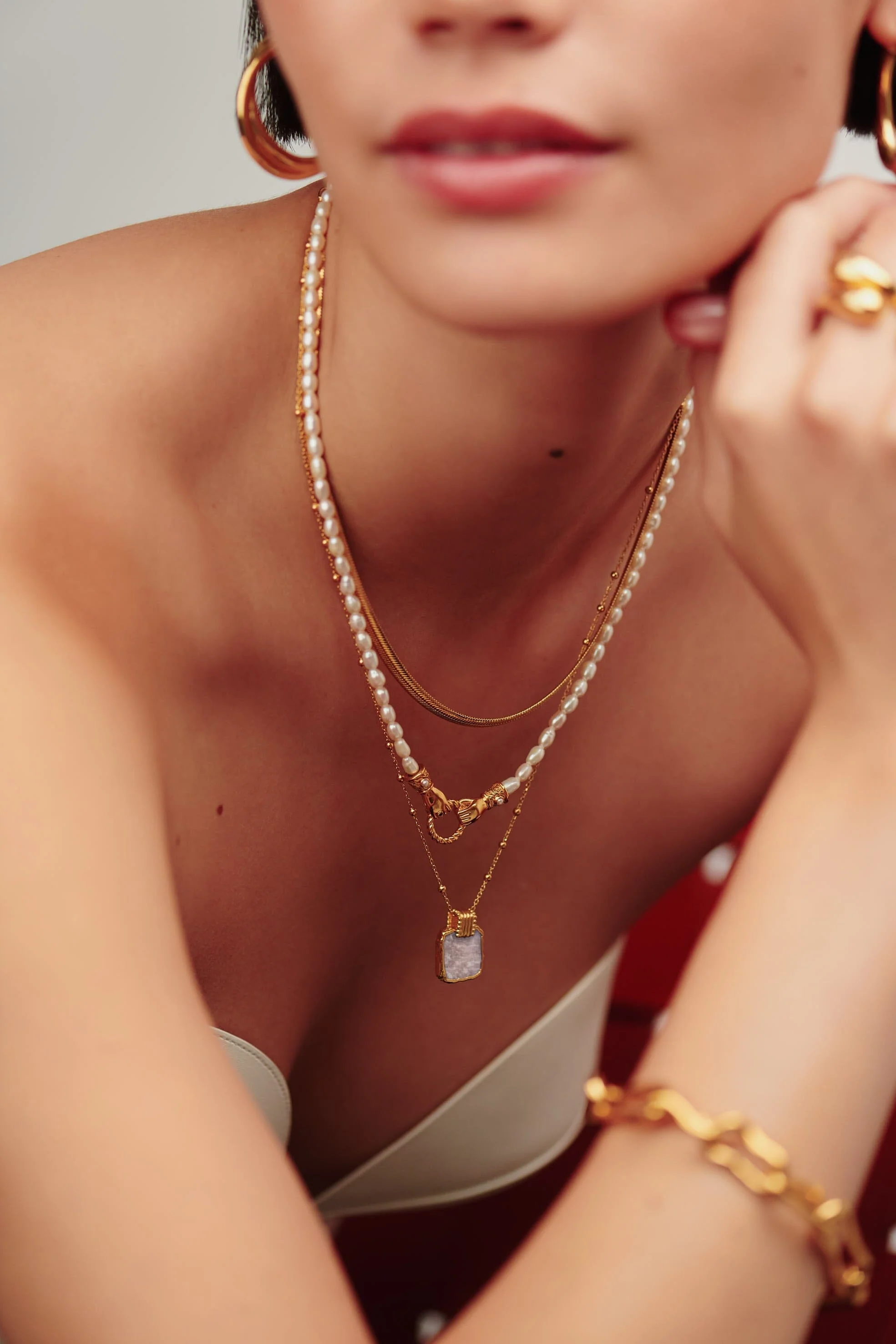 Lena Charm Necklace | 18k Gold Plated/Rainbow Moonstone - Image 3