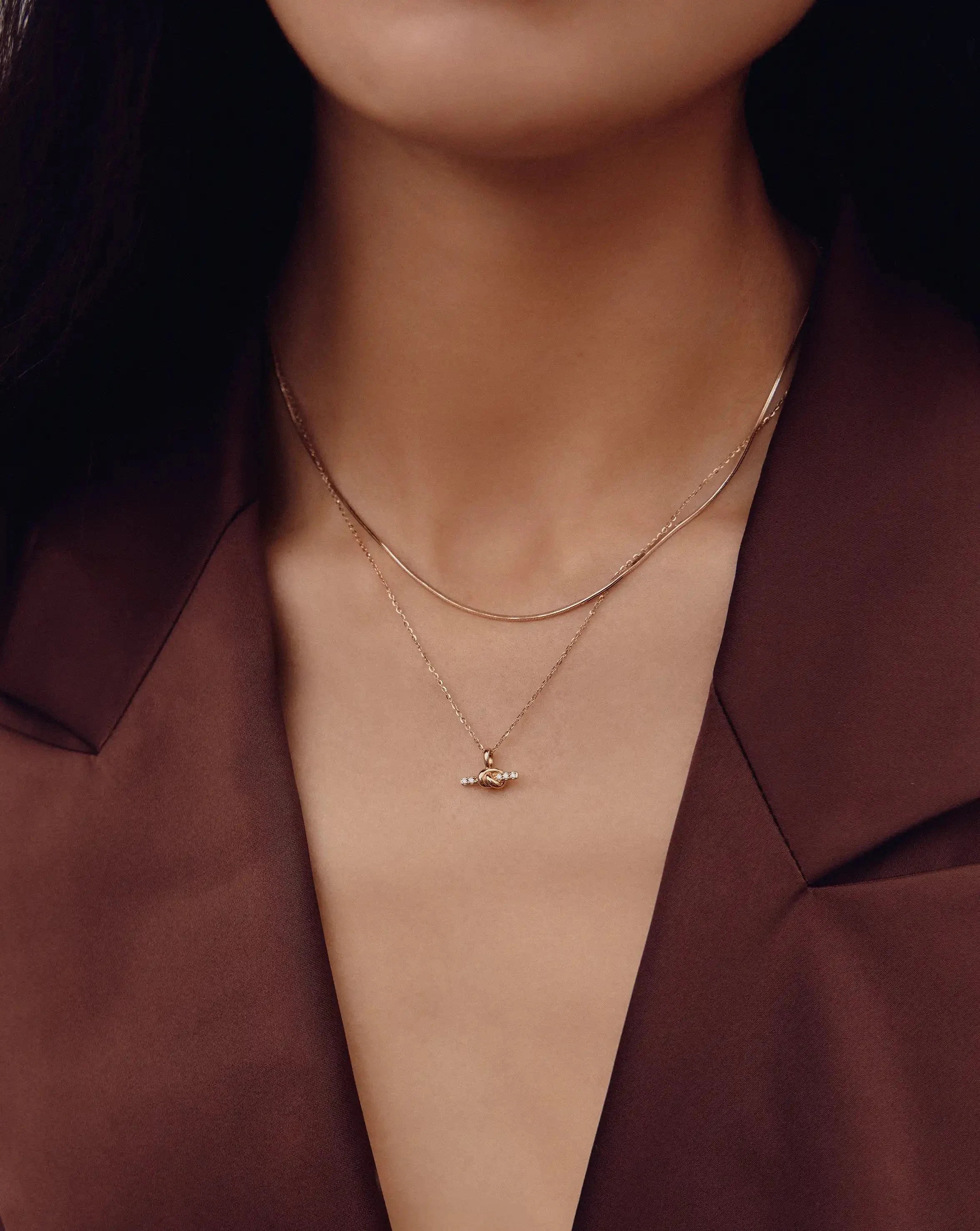 Lucy Williams Solid Gold Diamond T-Bar & Square Snake Necklace Set | 14k Solid Gold - Image 3