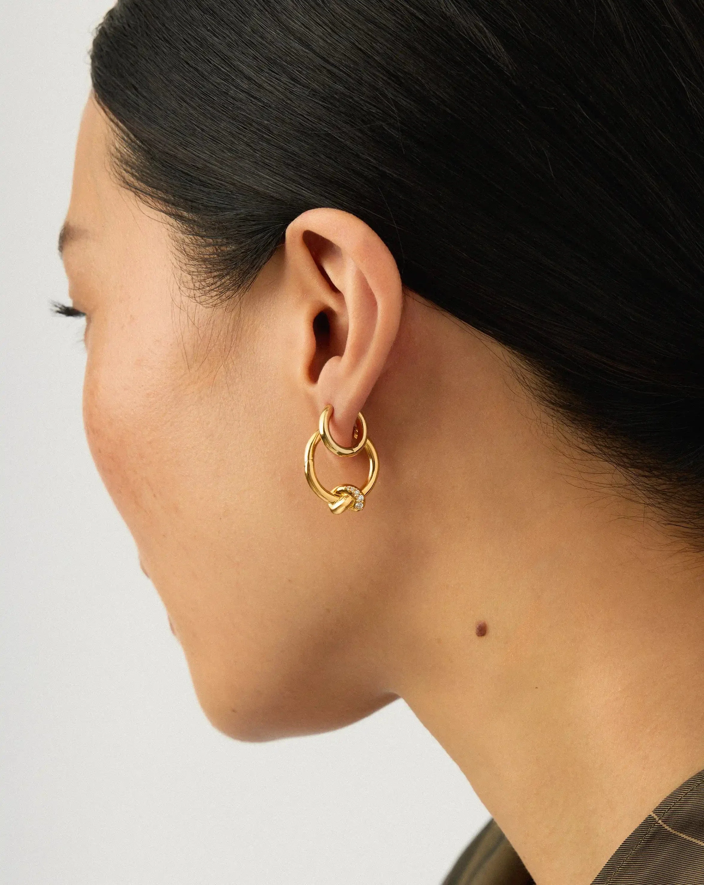 Lucy Williams Pavé Knot & Classic Tunnel Earrings Set | 18k Gold Plated/18k Gold Vermeil - Image 3