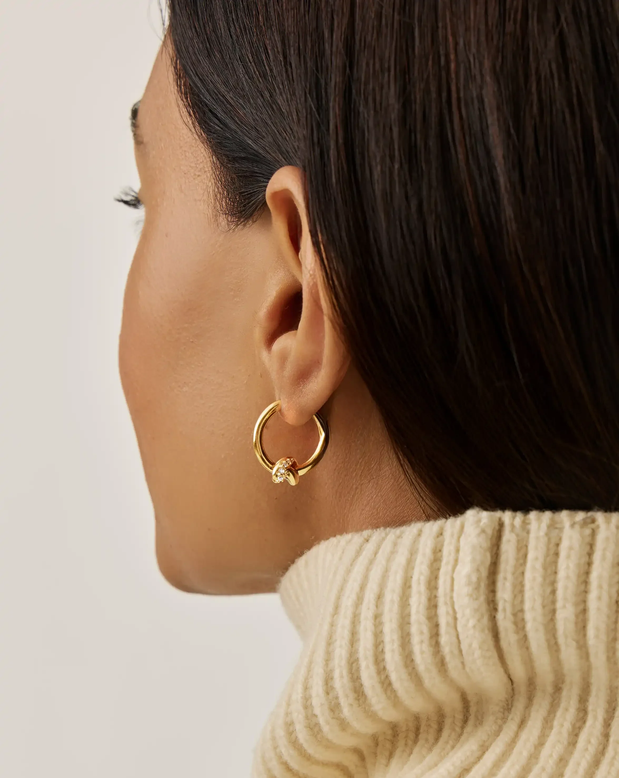 Lucy Williams Pavé Knot Small Hoop Earrings | 18k Gold Plated - Image 2