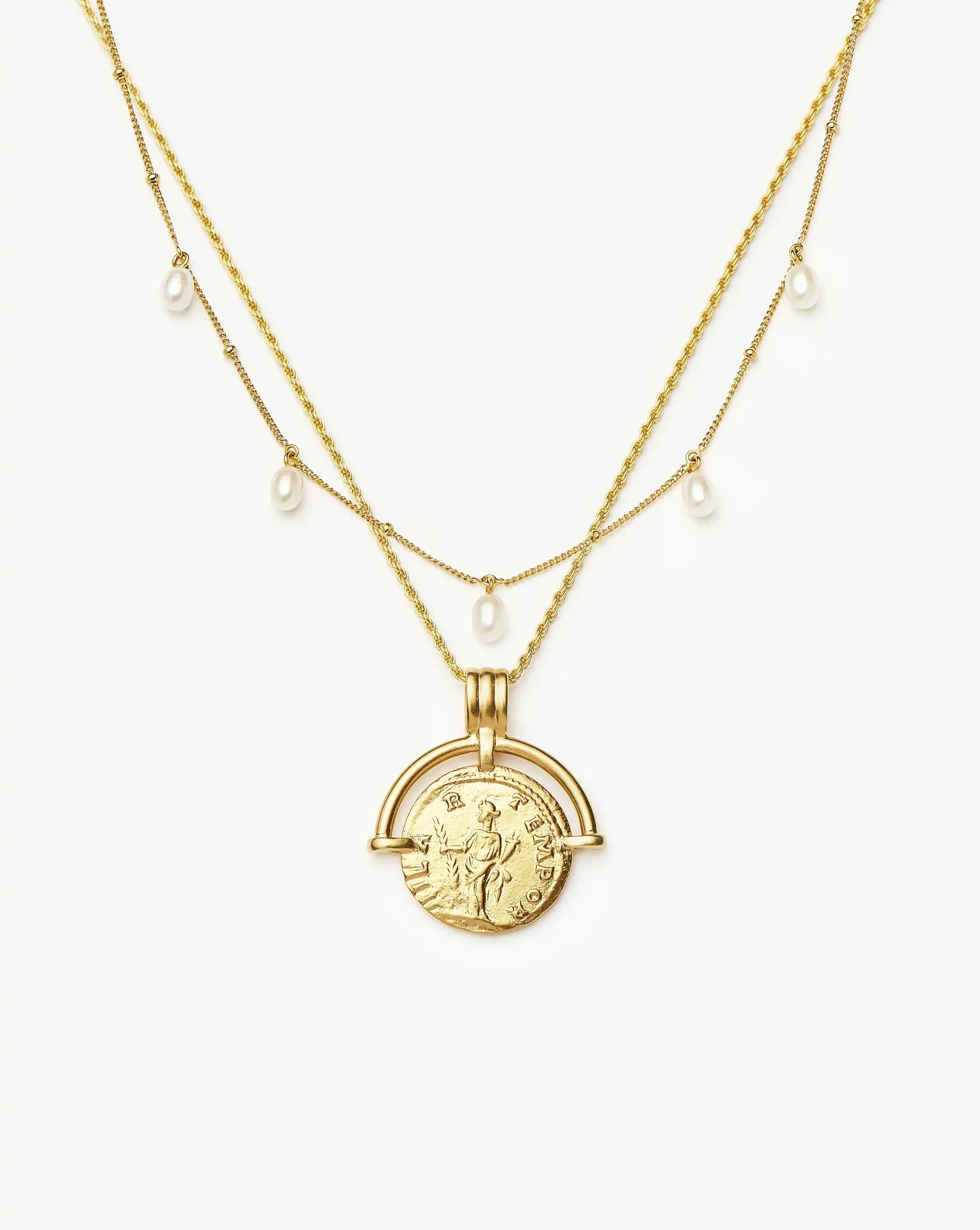 Lucy Williams Roman Arc & Pearl Necklace Set | 18k Gold Vermeil/18k Gold Plated/Pearl