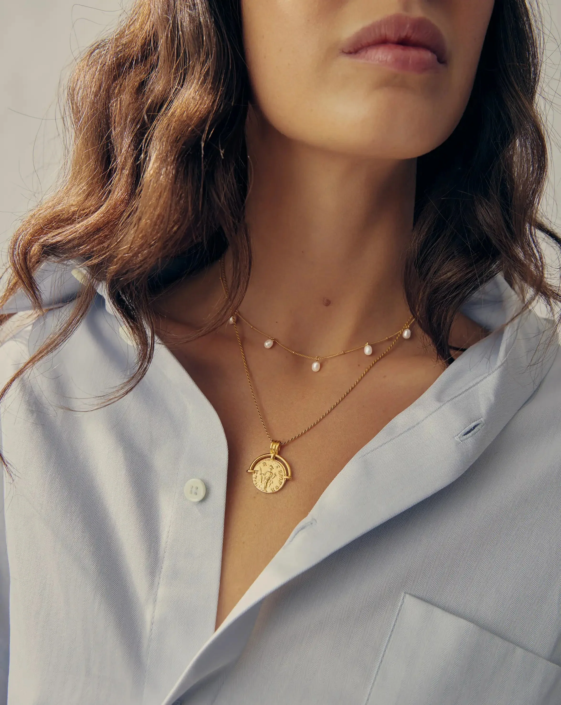 Lucy Williams Roman Arc & Pearl Necklace Set | 18k Gold Vermeil/18k Gold Plated/Pearl - Image 2