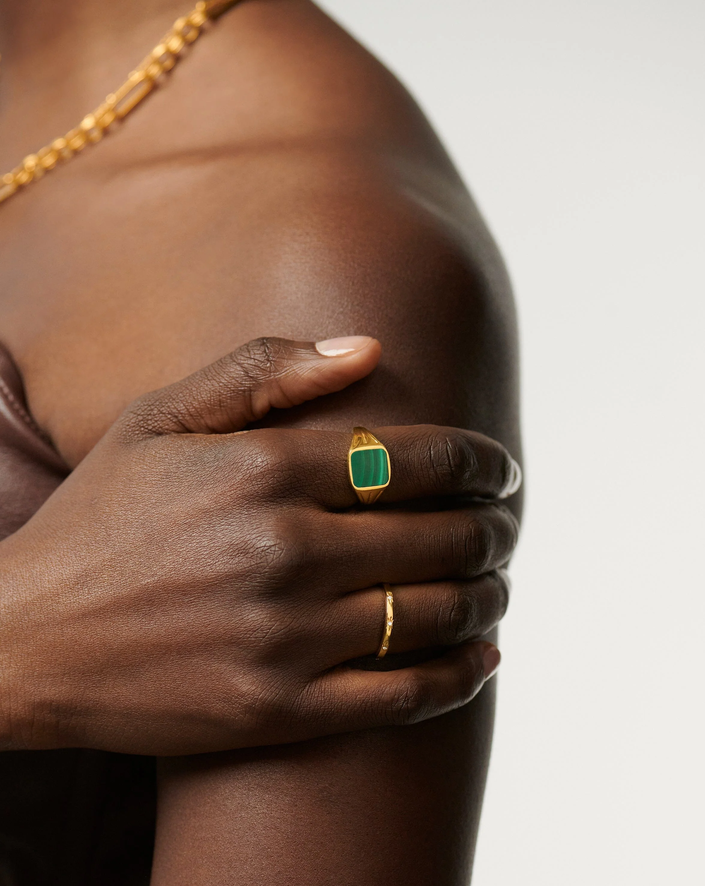 Lucy Williams Square Signet Ring | 18k Gold Vermeil/Malachite - Image 2