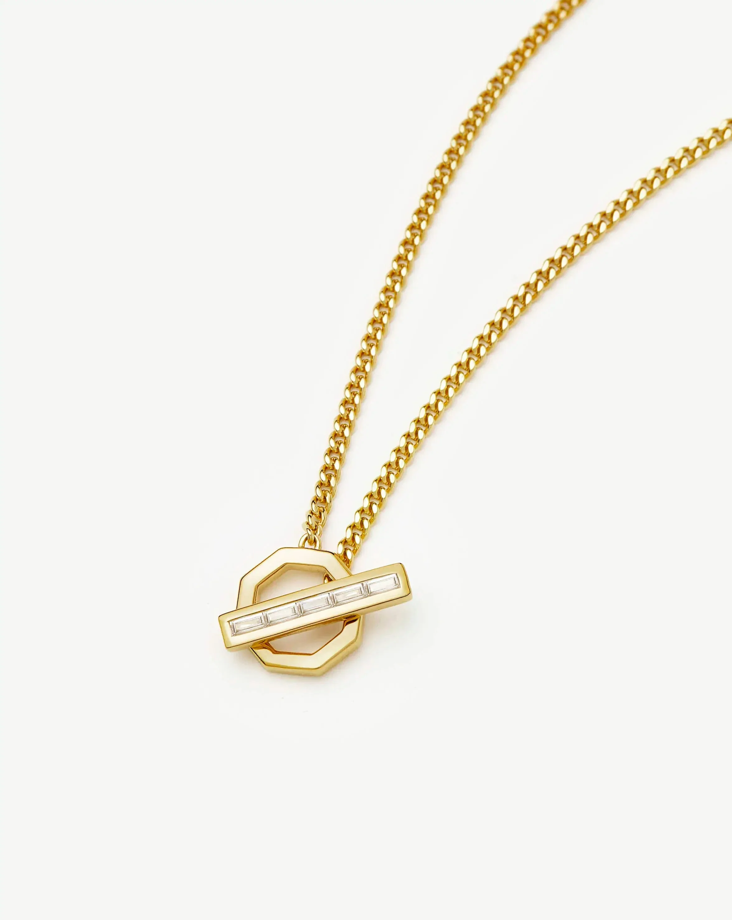 Lucy Williams T-Bar Hex Pendant Necklace | 18k Gold Plated