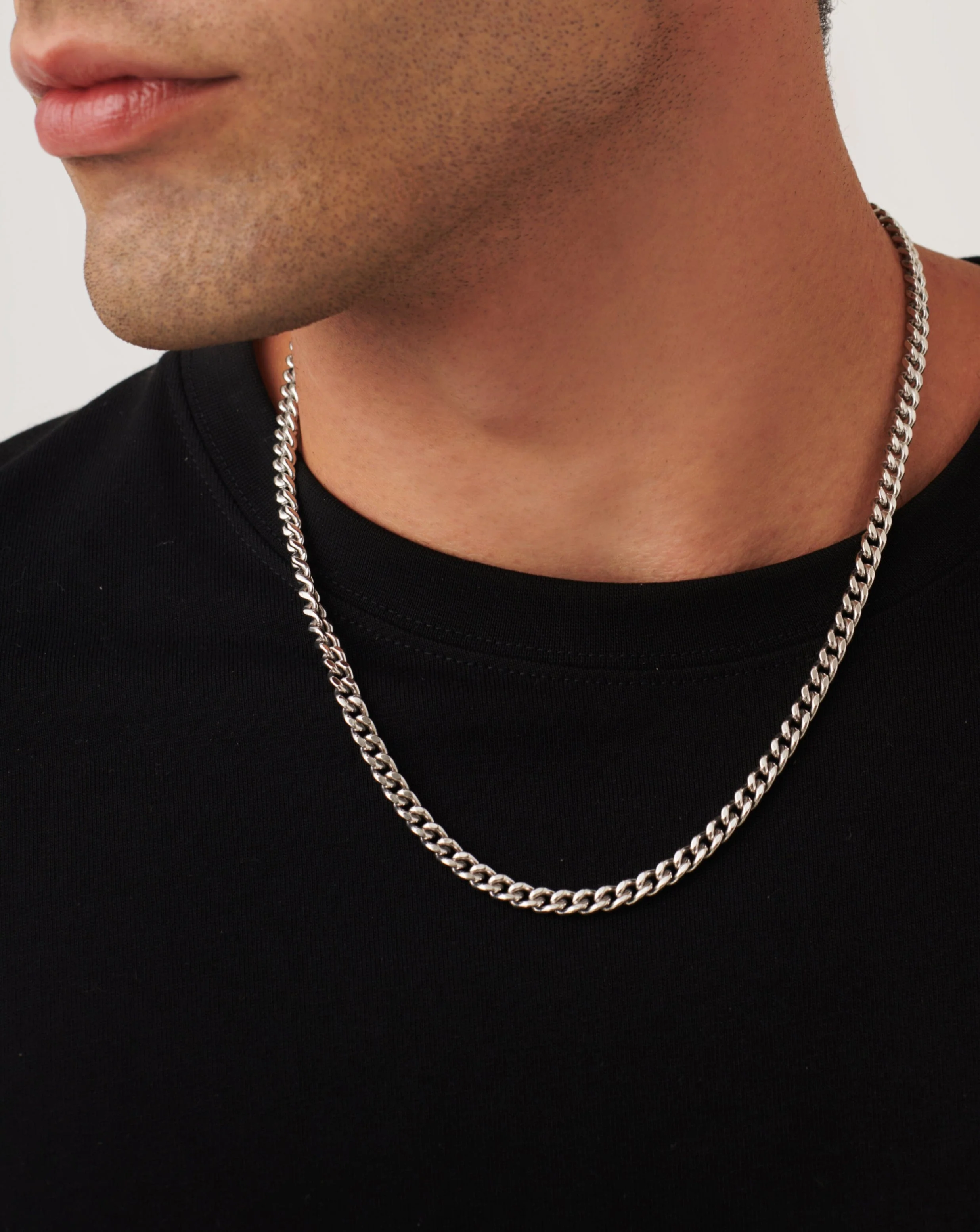 Mens Flat Curb Chain Necklace | Silver Plated - Image 2