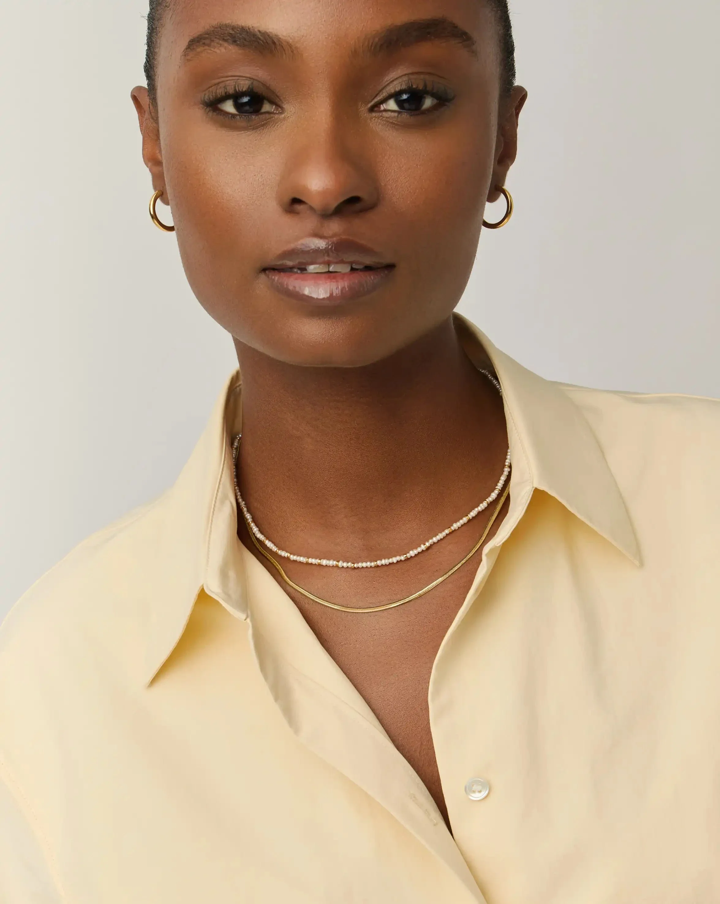 Micro Pearl Beaded & Thin Snake Chain Necklace Set | 18k Gold Plated/Pearl - Image 6